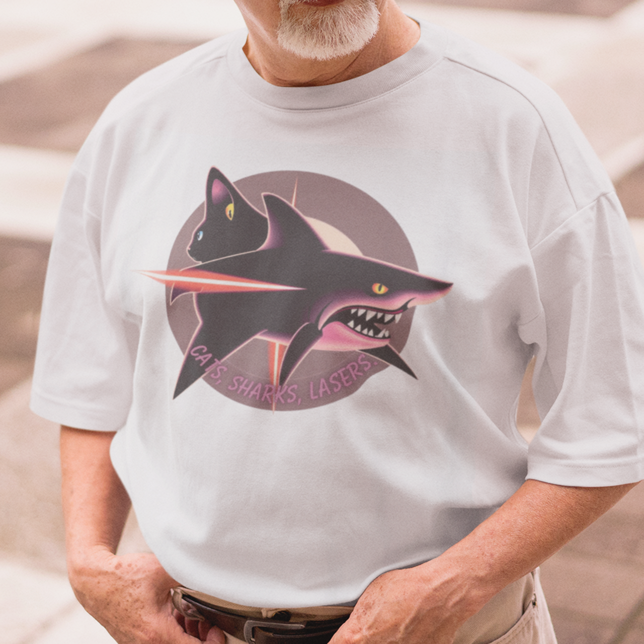 Cats Sharks Lasers T-shirt, Funny Cat Lover Tee, Animal Graphic Shirt, Cool Unisex Top, Laser Beam Design, Gift for Him/Her product thumbnail image