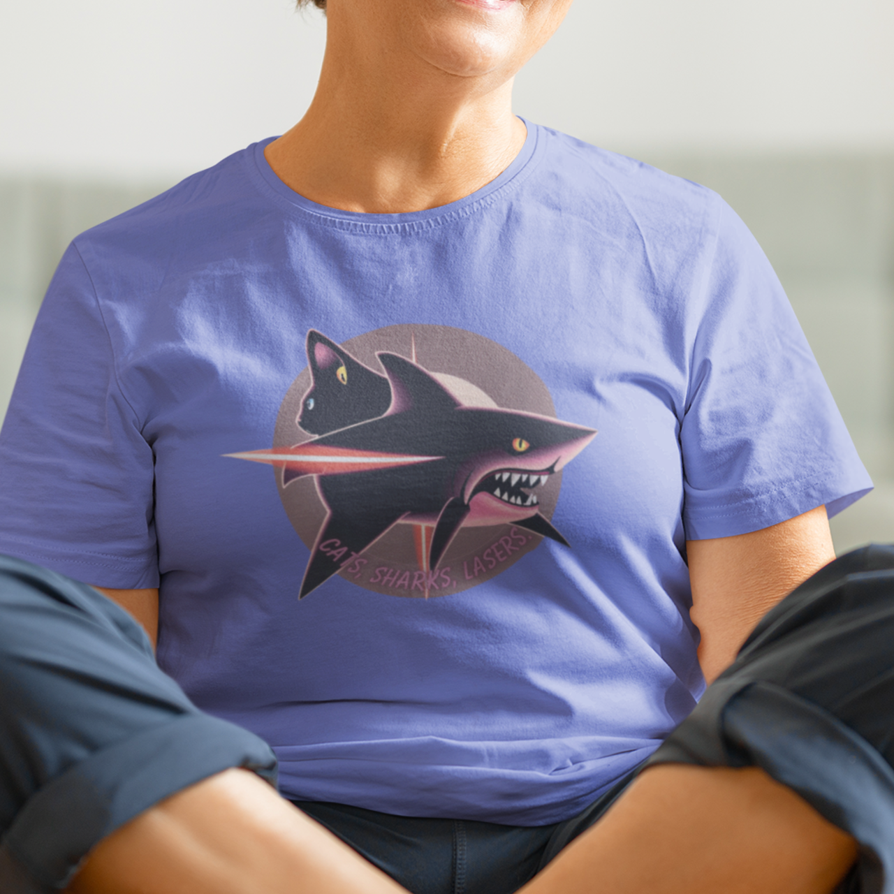 Cats Sharks Lasers T-shirt, Funny Cat Lover Tee, Animal Graphic Shirt, Cool Unisex Top, Laser Beam Design, Gift for Him/Her product thumbnail image