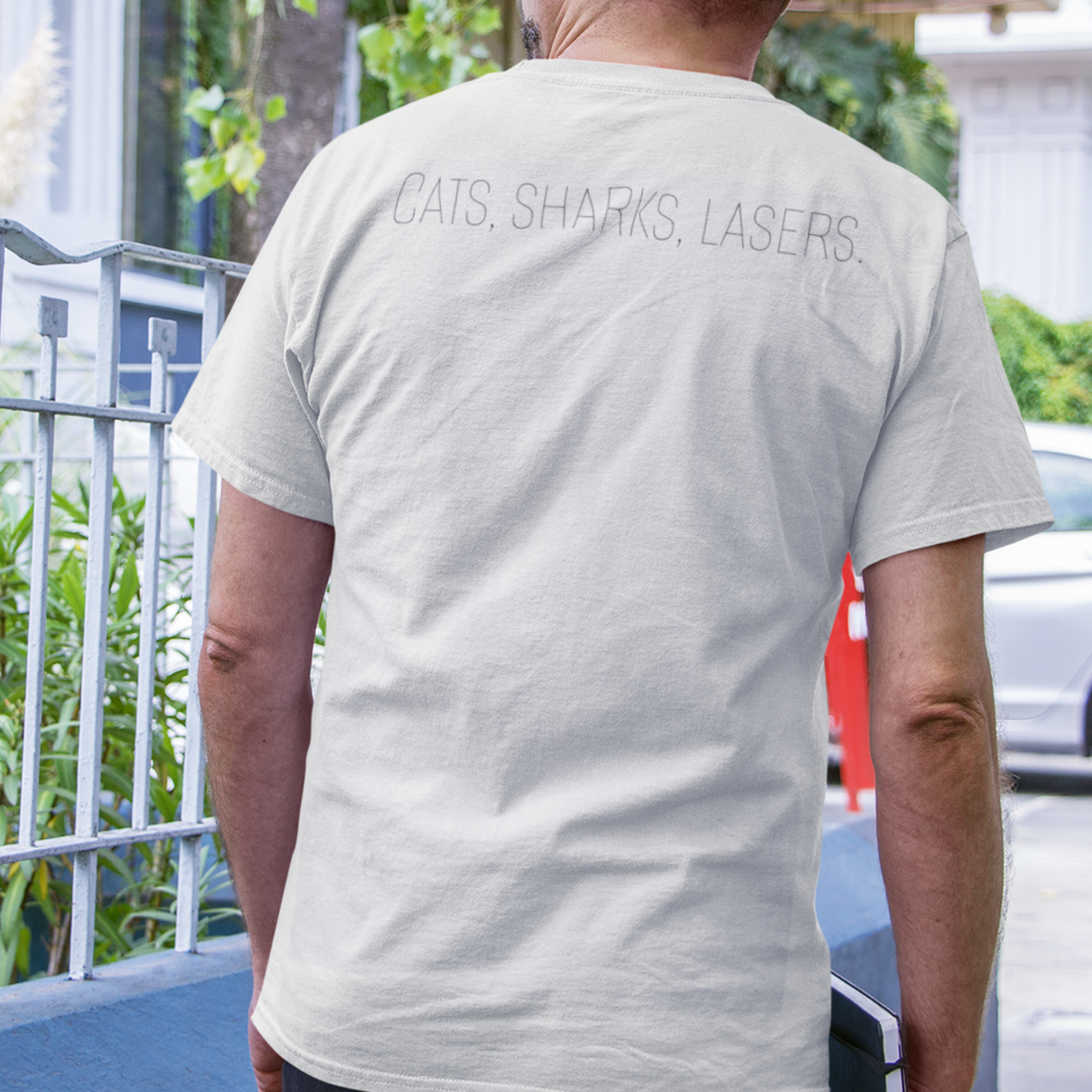 Animal Lover Tee, Funny Graphic Shirt, Cat vs Shark Unisex T-shirt, Cool Cat Lady Gift, Laser Collection Top product thumbnail image