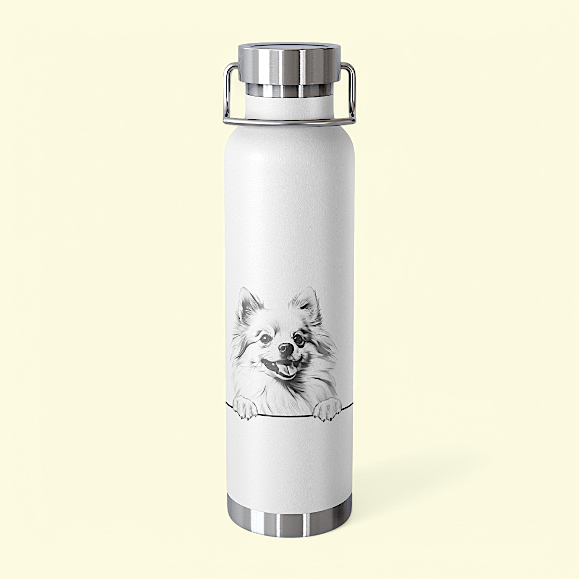 Pomeranian Copper Water Bottle - 22oz Vacuum Insulated Flask with Adorable Pup Design