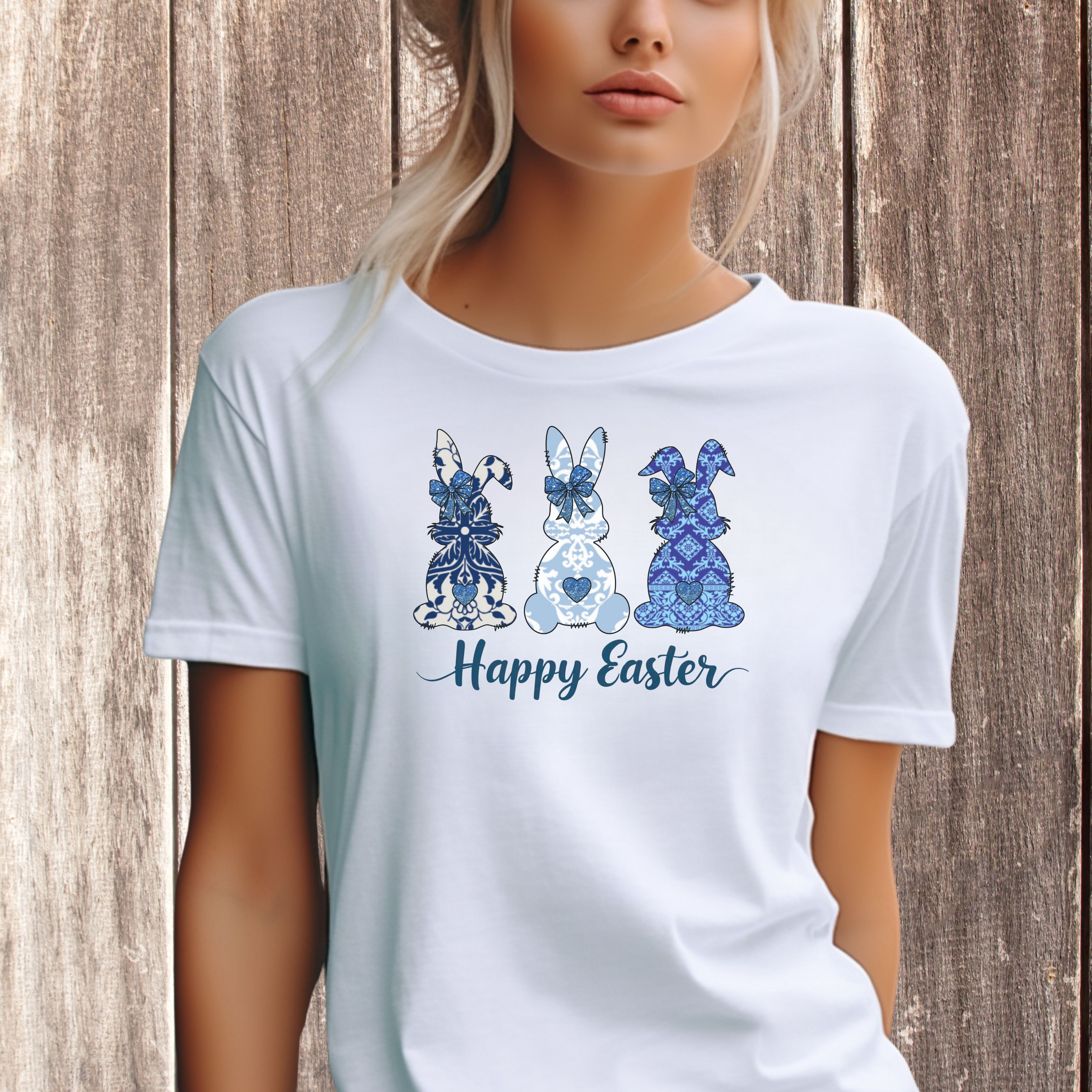 Happy Easter | Blue Bunny Easter T-Shirt – Vintage-Inspired Pattern Bunny Trio Unisex Heavy Cotton Tee product thumbnail image Happy Easter | Blue Bunny Easter T-Shirt – Vintage-Inspired Pattern Bunny Trio Unisex Heavy Cotton Tee product thumbnail image