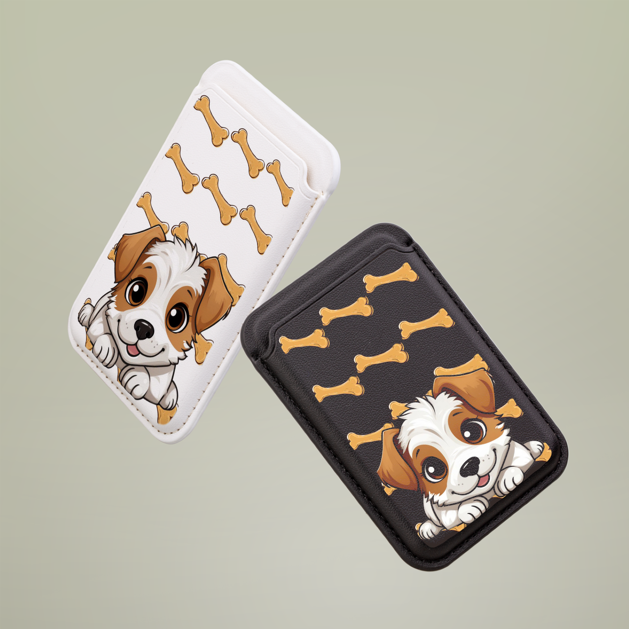Cute Dog Themed Vegan Wallet - Magsafe® Compatible, Pet Lover Gift, Animal Enthusiast Accessory, Eco-Friendly Wallet, Dog Bone Design,