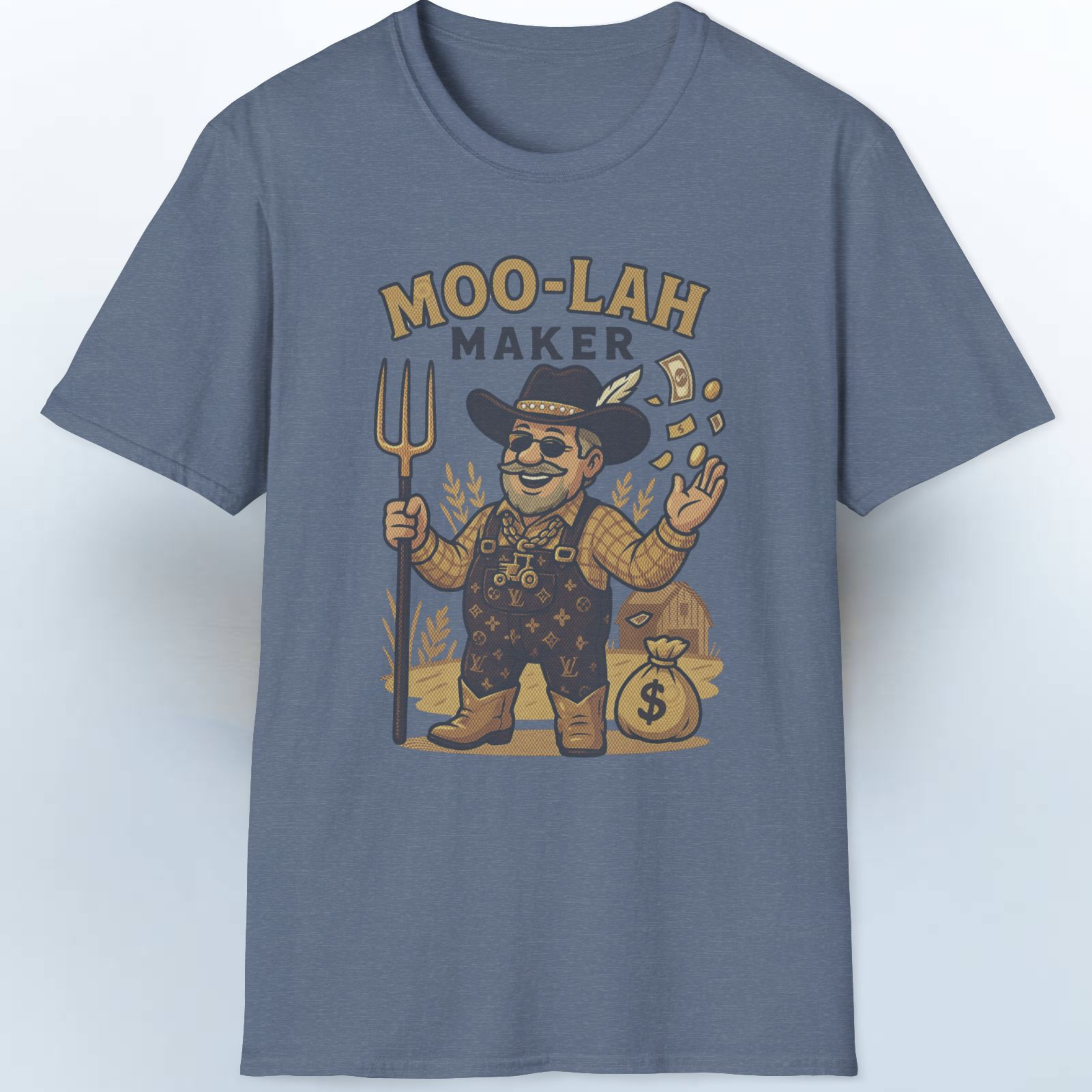 Farmer with moo laa written Unisex Softstyle T-Shirt - Funny Farm Animal Tee, Cute Cow Shirt, Agriculture Lover Gift, Country Life Top, product thumbnail image