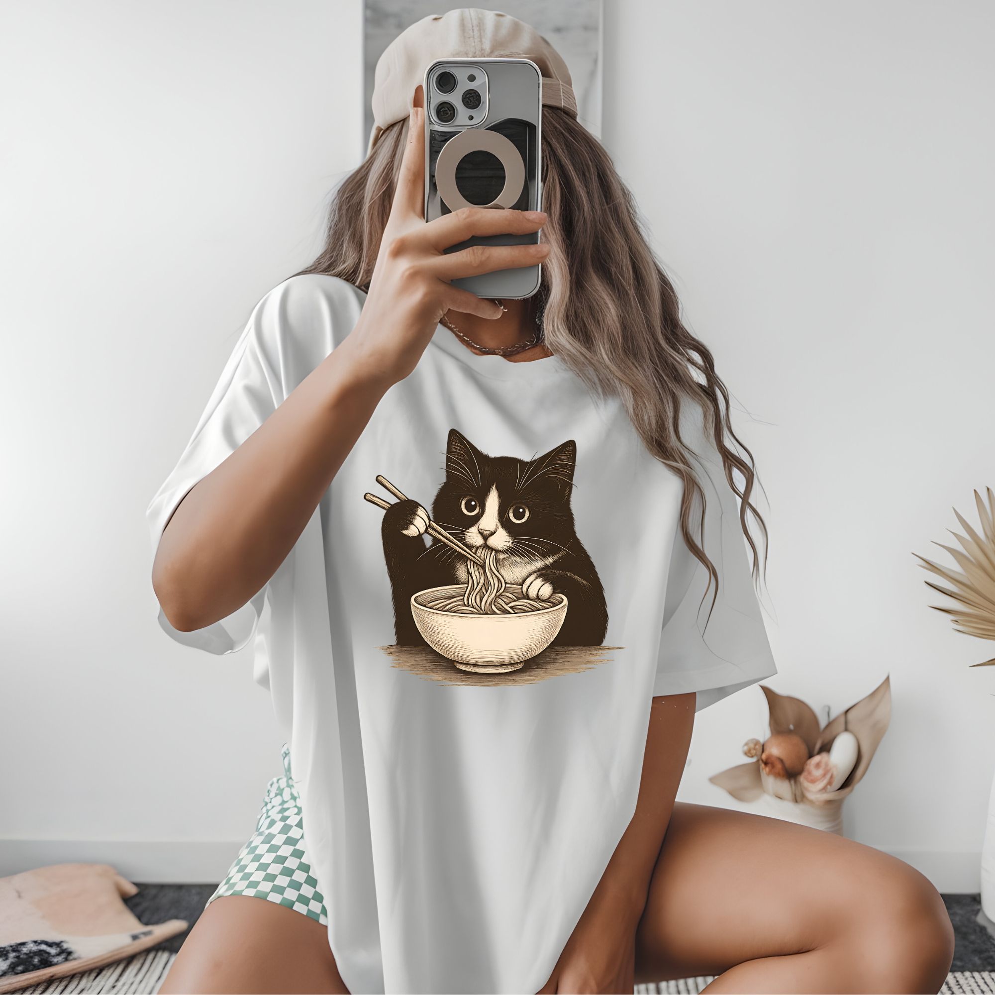 Cute Cat Eating Noodles T-Shirt - Perfect for Cat Lovers and Foodies product thumbnail image Cute Cat Eating Noodles T-Shirt - Perfect for Cat Lovers and Foodies product thumbnail image