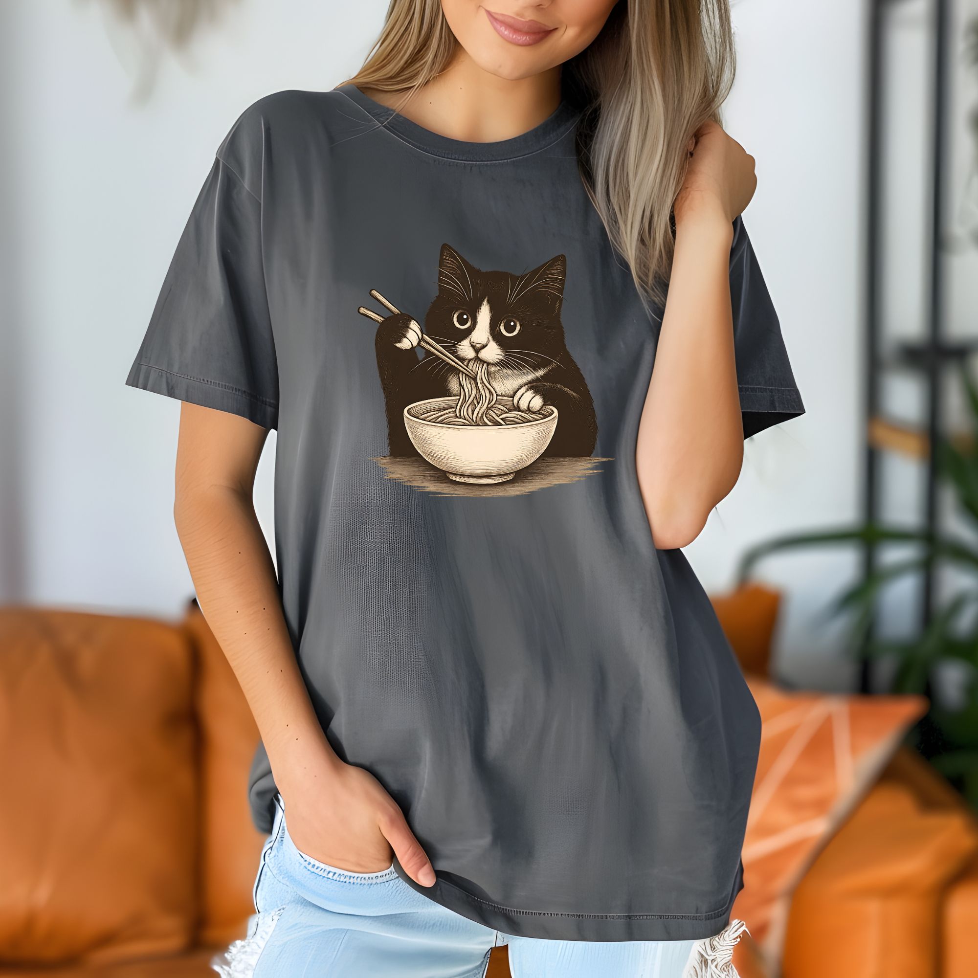 Cute Cat Eating Noodles T-Shirt - Perfect for Cat Lovers and Foodies product thumbnail image Cute Cat Eating Noodles T-Shirt - Perfect for Cat Lovers and Foodies product thumbnail image
