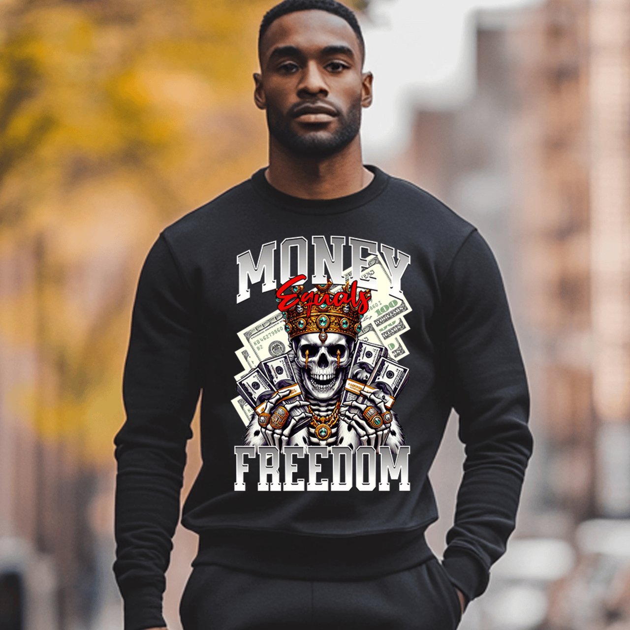 'Money Equals Freedom' Skeleton Graphic T-Shirt product thumbnail image