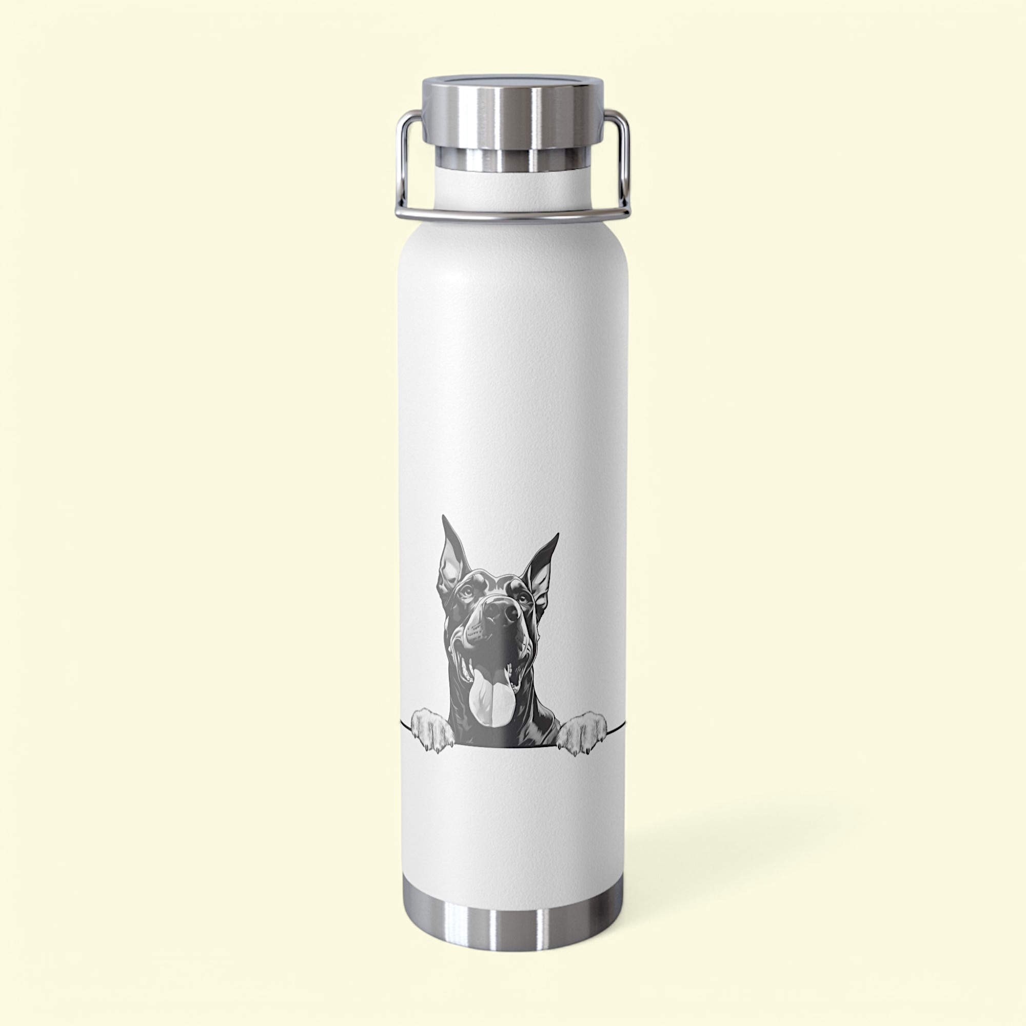 Doberman Copper Water Bottle - 22oz Vacuum Insulated Flask with Adorable Pup Design