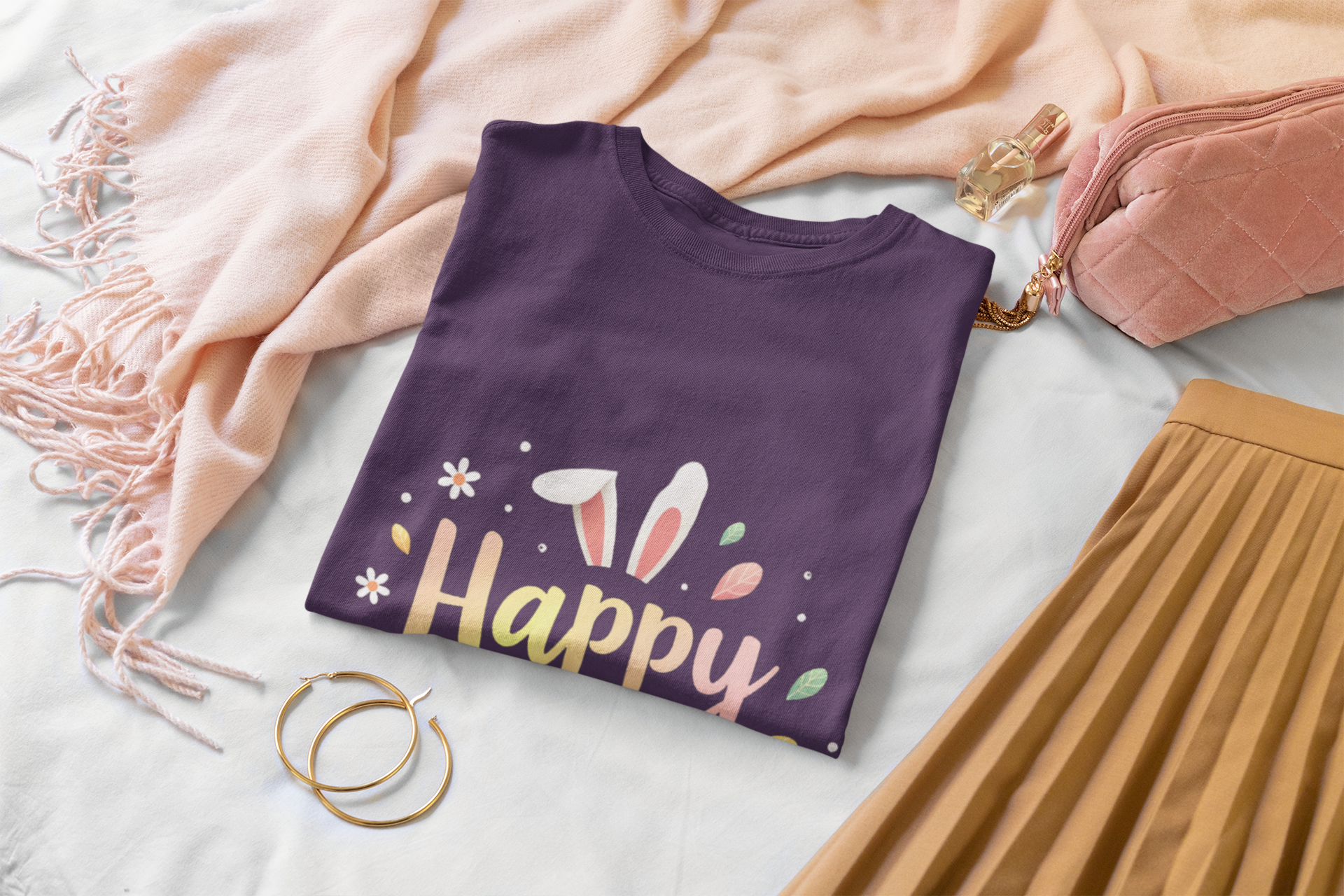 Easter Bunny T-Shirt, Colorful Eggs Tee, Spring Holiday Shirt, Unisex Softstyle Top, Easter Gift Idea product thumbnail image