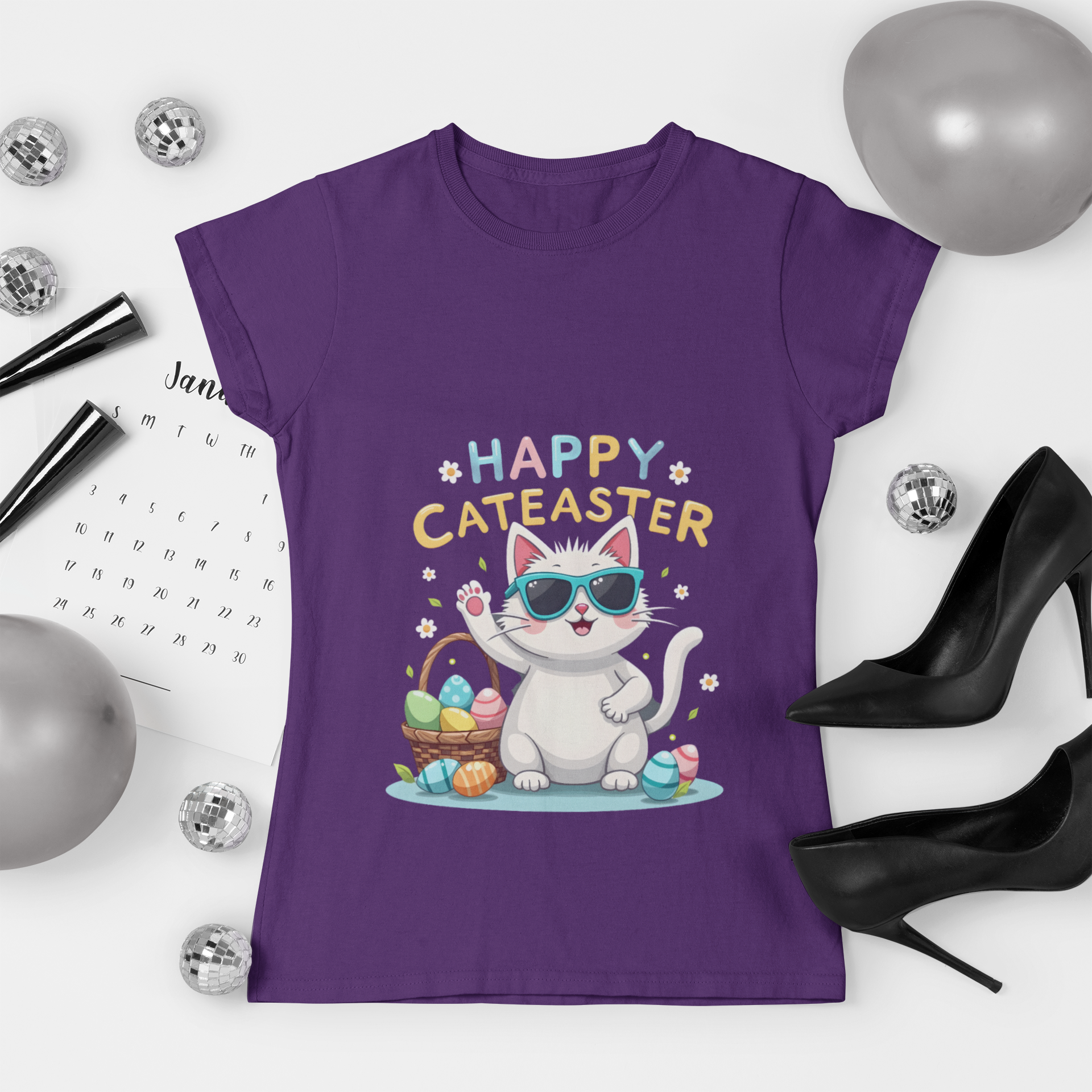 Happy Cateaster Unisex Softstyle T-Shirt - Fun Cat Design for Easter Celebrations