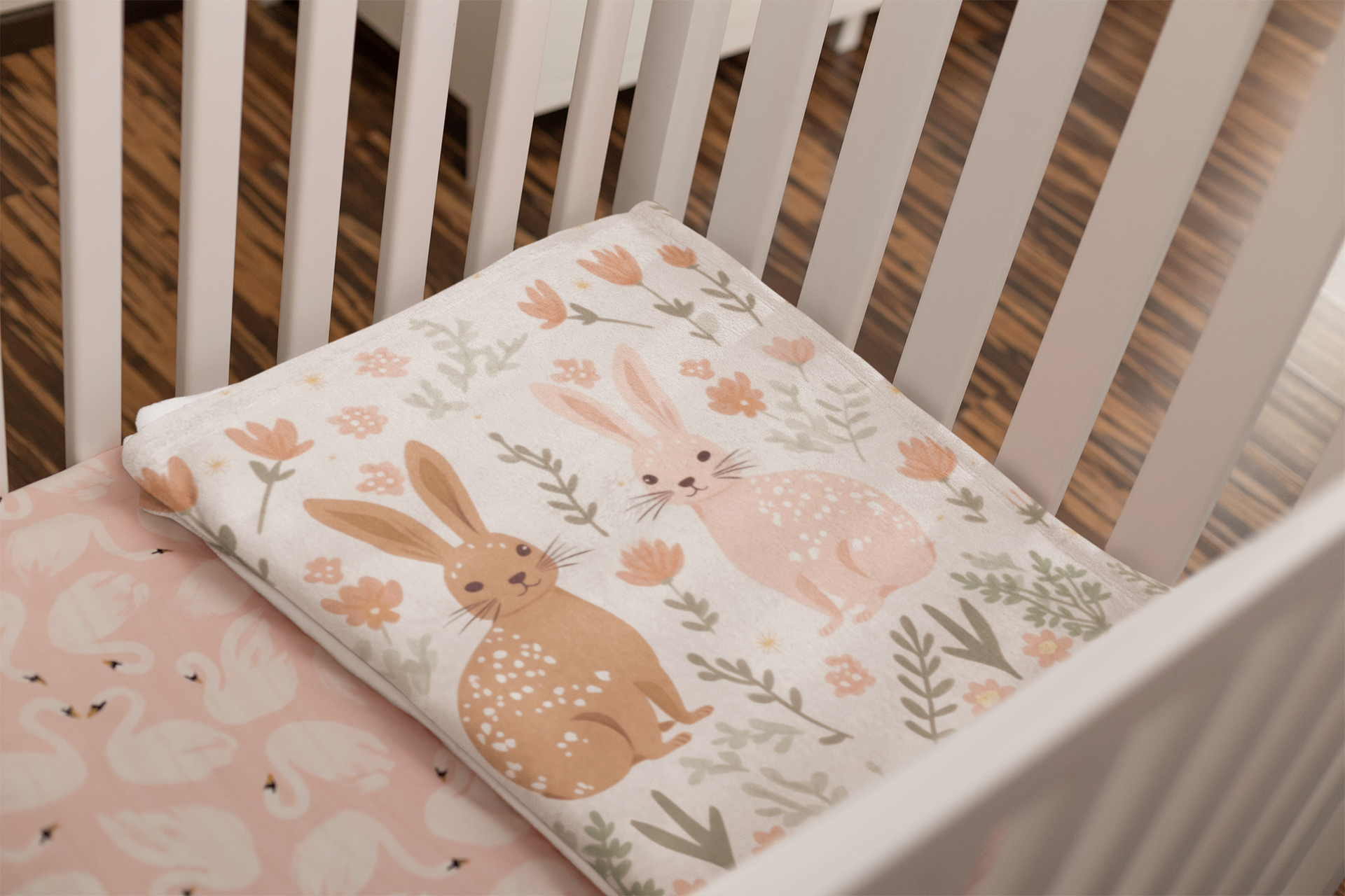 Bunny Floral Fleece Baby Blanket, Soft Nursery Decor, Infant Gift, Easter Throw, Newborn Snuggle Blanket product thumbnail image Bunny Floral Fleece Baby Blanket, Soft Nursery Decor, Infant Gift, Easter Throw, Newborn Snuggle Blanket product thumbnail image