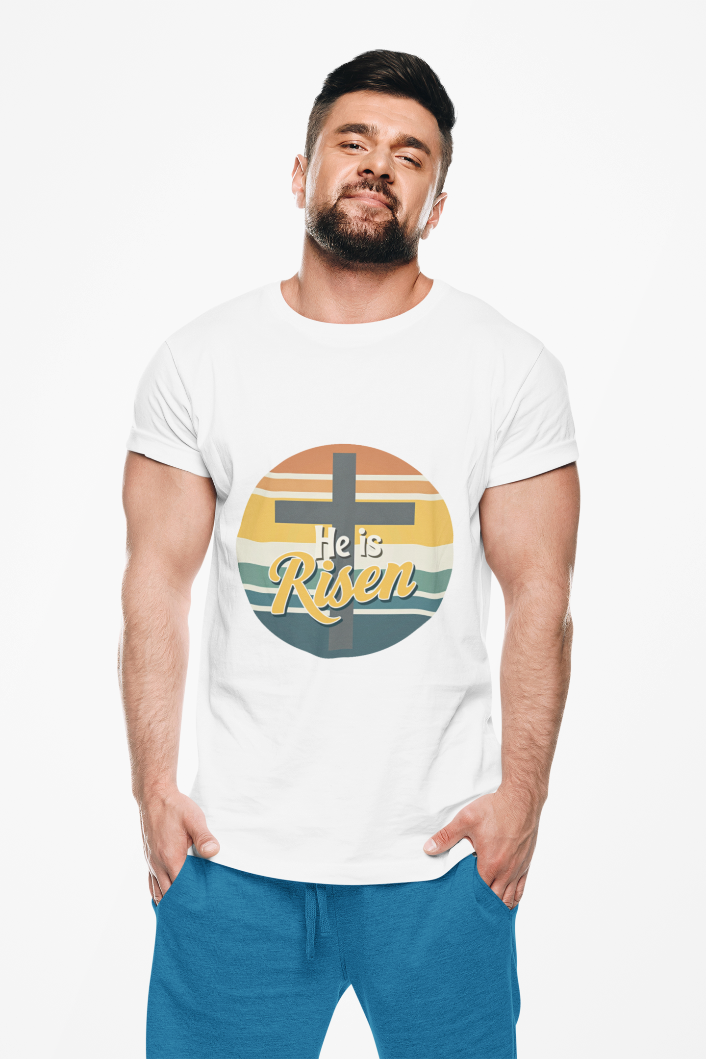 He Is Risen Unisex Heavy Cotton Tee - Faith-Inspired Graphic T-Shirt for Easter and Everyday Wear product thumbnail image