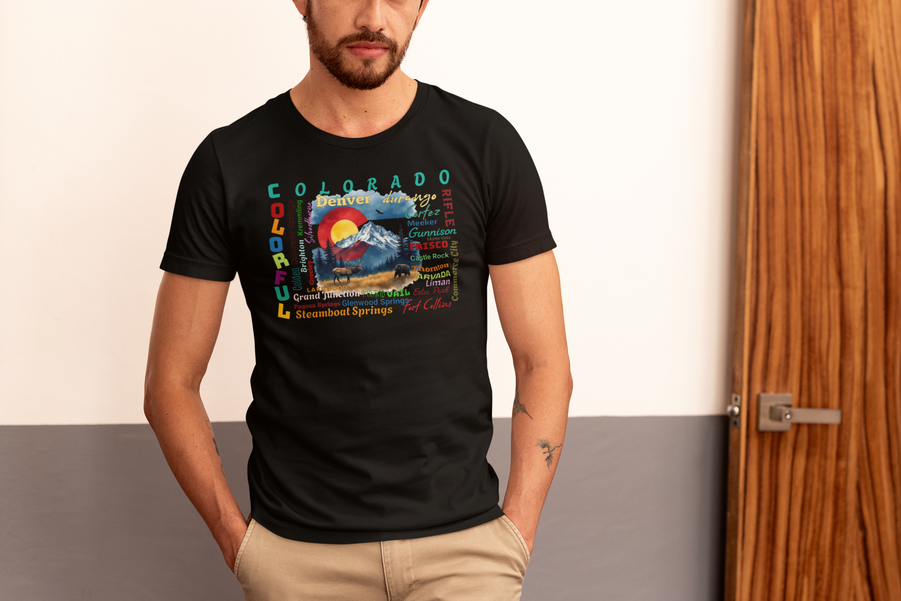 Colorado Cities T-Shirt – Colorful Colorado Graphic Tee with Mountain and Wildlife – State Souvenir Gift Shirt product thumbnail image