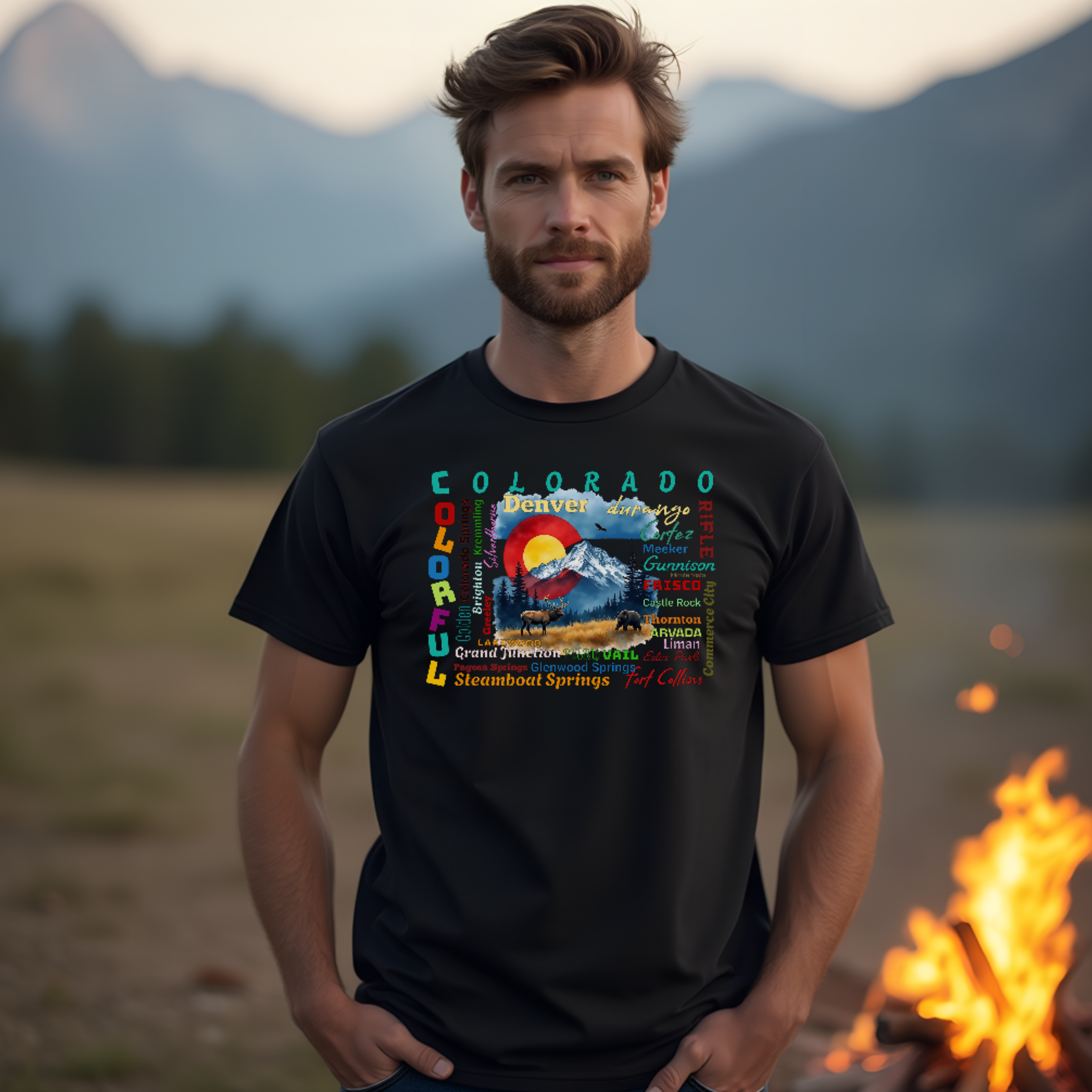 Colorado Cities T-Shirt – Colorful Colorado Graphic Tee with Mountain and Wildlife – State Souvenir Gift Shirt Colorado Cities T-Shirt – Colorful Colorado Graphic Tee with Mountain and Wildlife – State Souvenir Gift Shirt