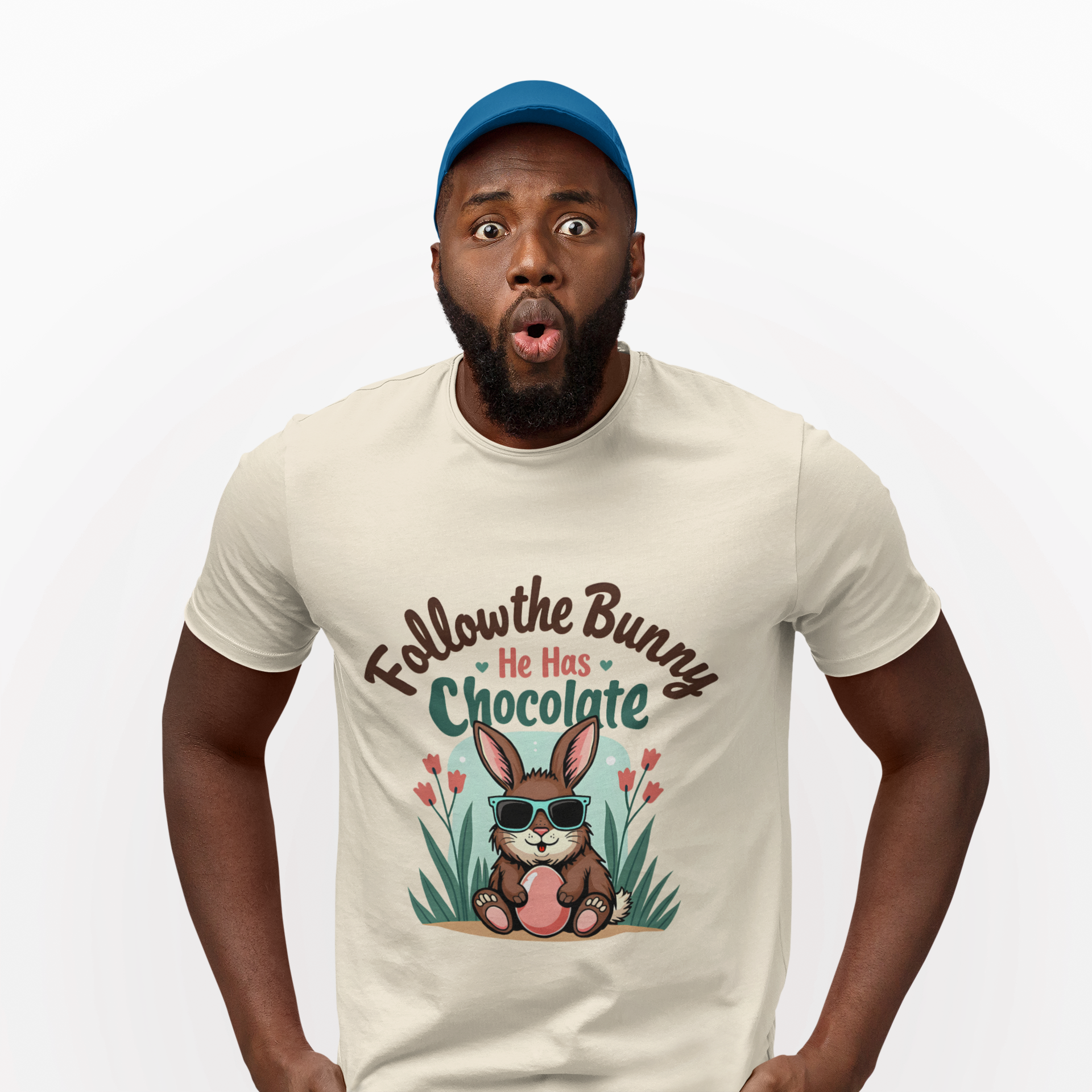 Funny Easter Bunny T-Shirt - Follow the Bunny, He Has Chocolate product thumbnail image Funny Easter Bunny T-Shirt - Follow the Bunny, He Has Chocolate product thumbnail image