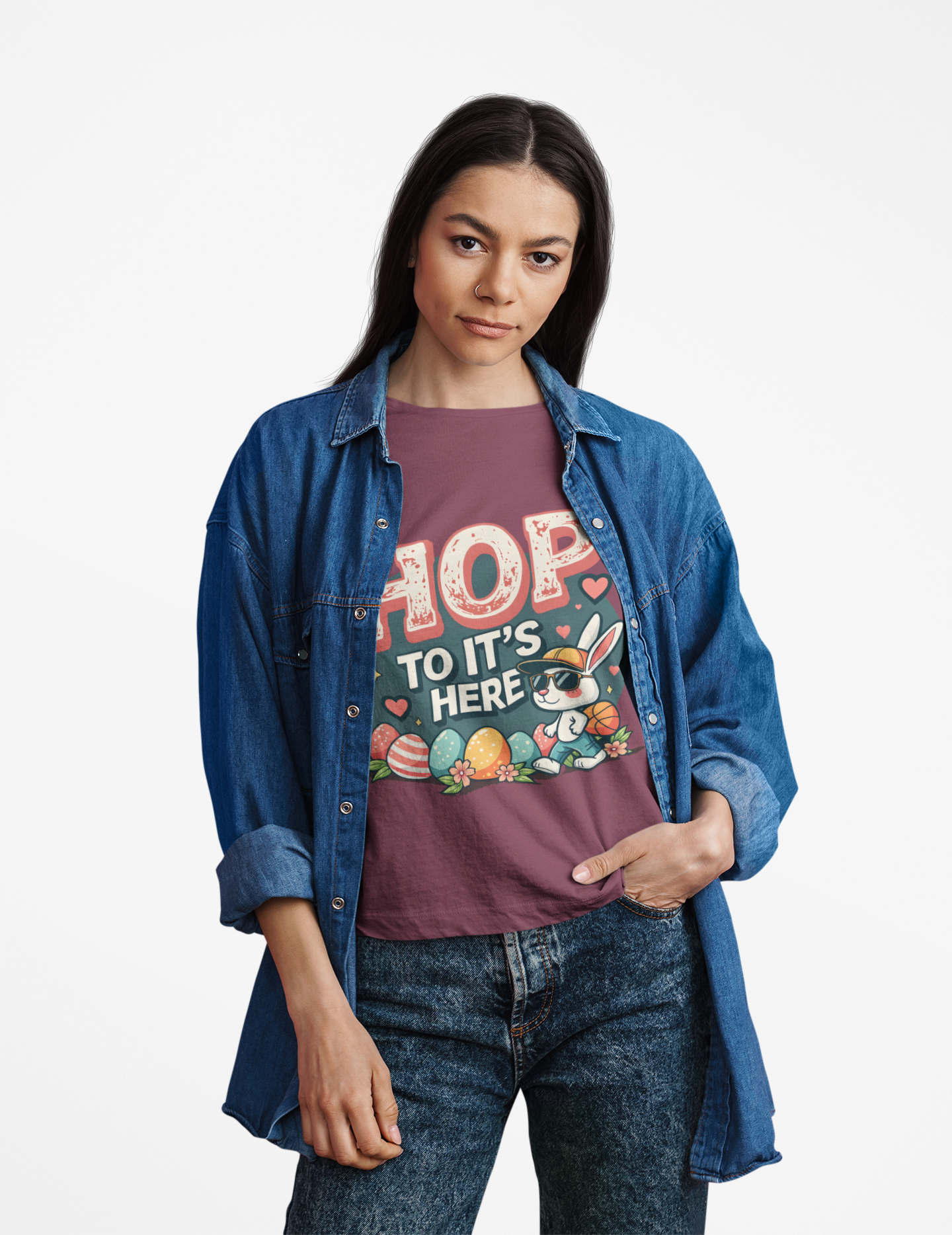 Festive Easter Bunny T-Shirt - 'HOP TO IT'S HERE' Design product thumbnail image Festive Easter Bunny T-Shirt - 'HOP TO IT'S HERE' Design product thumbnail image