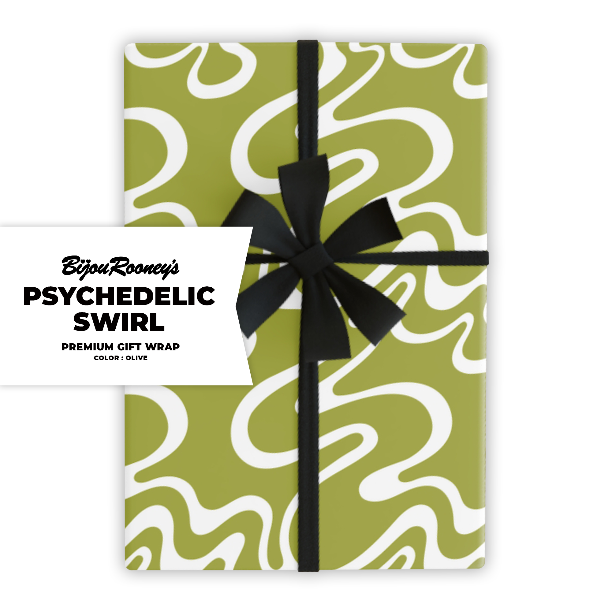 Psychedelic Swirl Gift Wrap in Olive