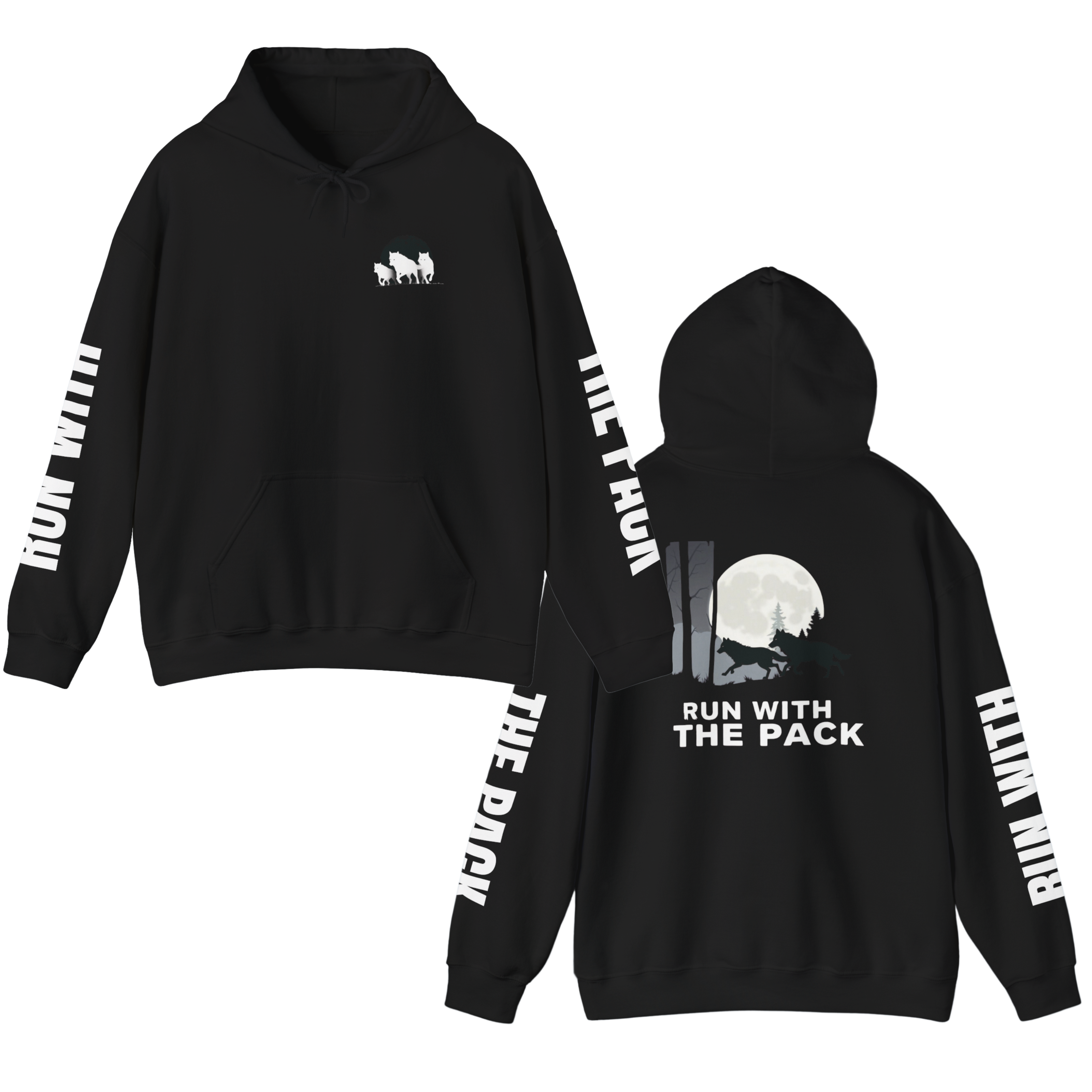 "RUN WITH THE PACK" Wolf Pack Unisex Hoodie Sweatshirt, Wolf Lover Gift, Animal Print Apparel, Running Together Design, Cozy Pullover Jumper, Wildlife Graphic product thumbnail image