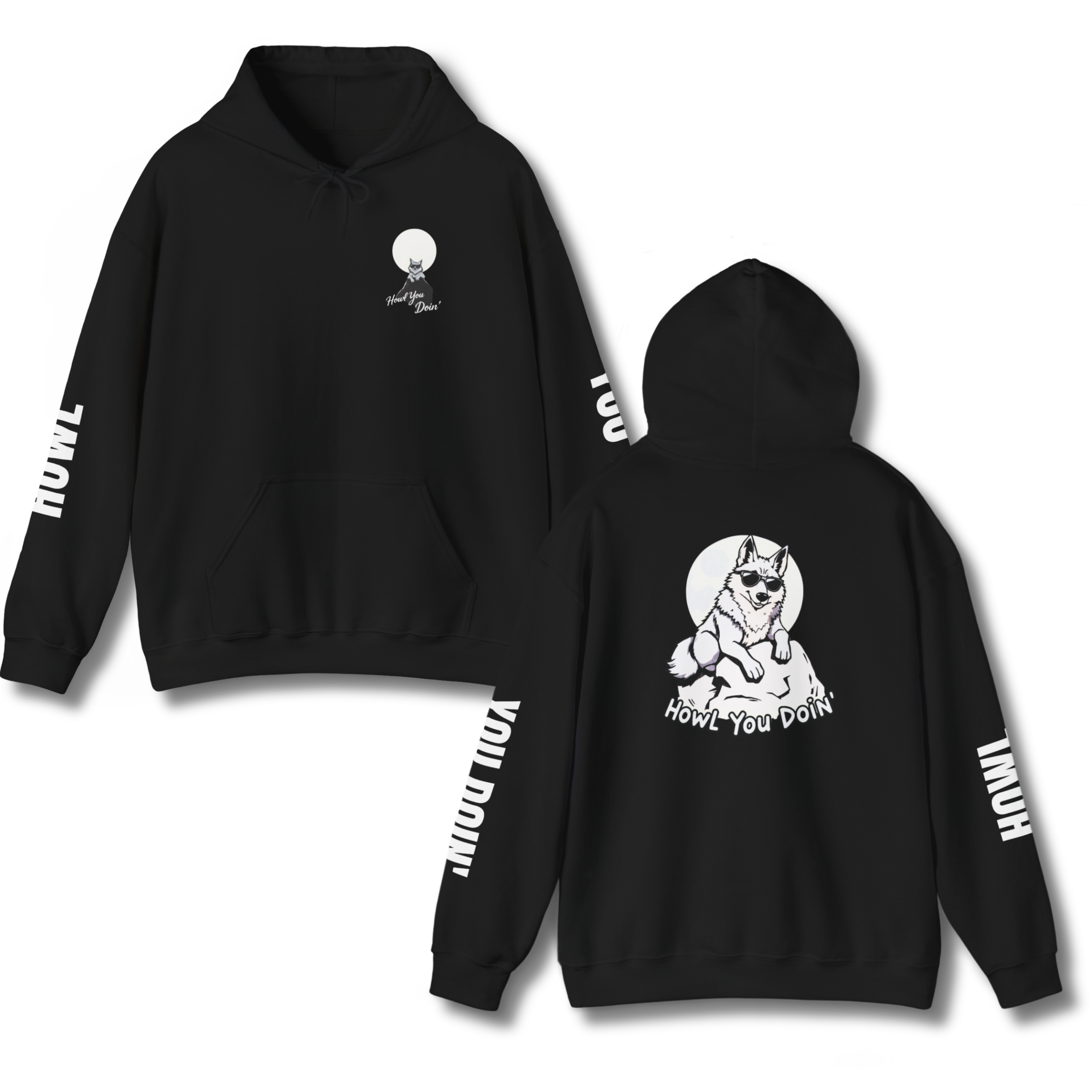 HOWL YOU DOIN' Unisex Hoodie Sweatshirt, Howling Wolf Apparel, Animal Lover Gift, Nature Graphic Pullover, Outdoor Adventure Clothing product thumbnail image