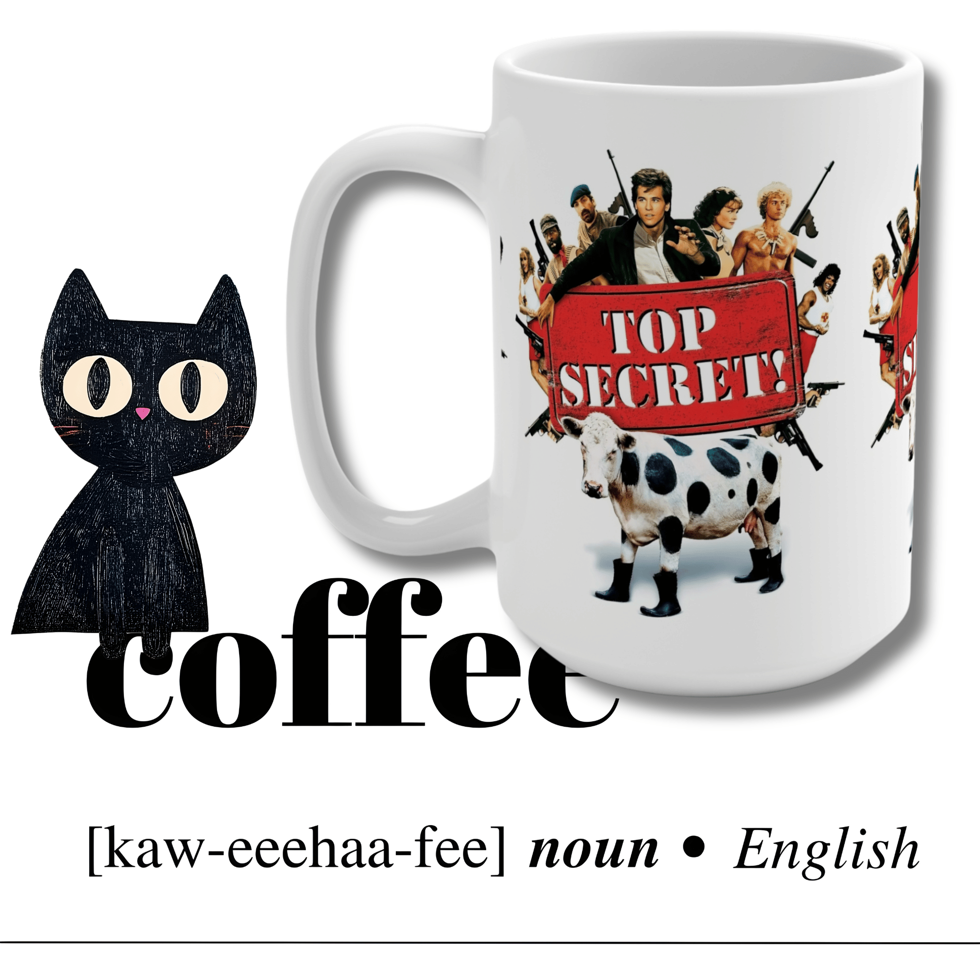 Top Secret 1984 Movie Poster Mug - Quirky Nostalgic Coffee Cup for Movie Buffs, Large Ceramic Tea Cup, Unique Gift product thumbnail image