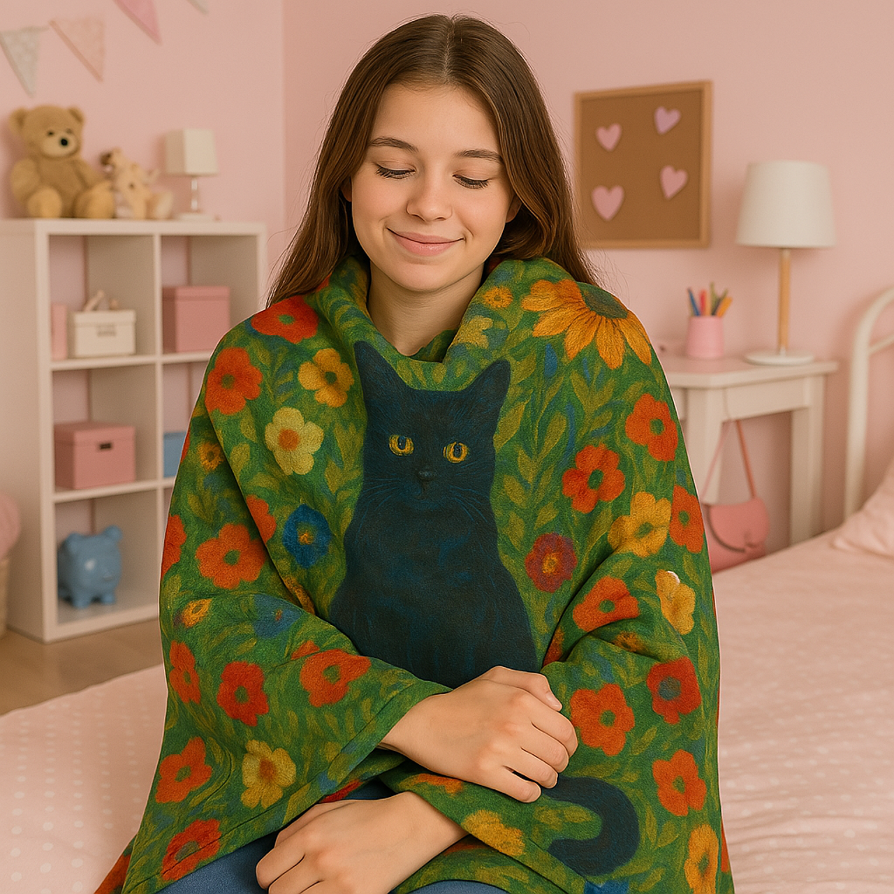 Cat and Flowers Velveteen Blanket product thumbnail image Cat and Flowers Velveteen Blanket product thumbnail image
