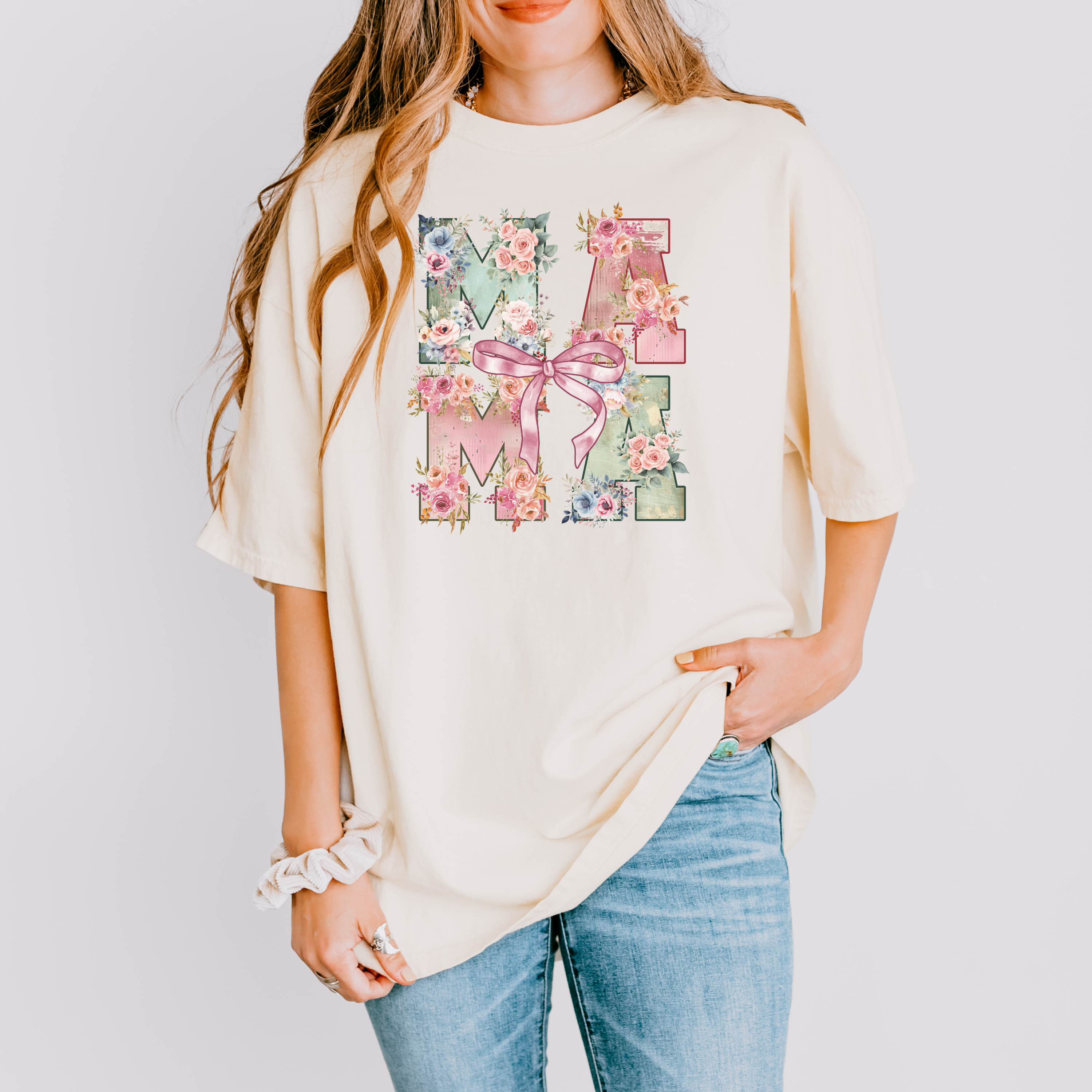 Comfort Colors® Mama Shirt, Pink Ribbon Shirt, Mothers Day Gift, Girly Aesthetic Gift For Mom, Cute Mom Shirt, Bow Shirt