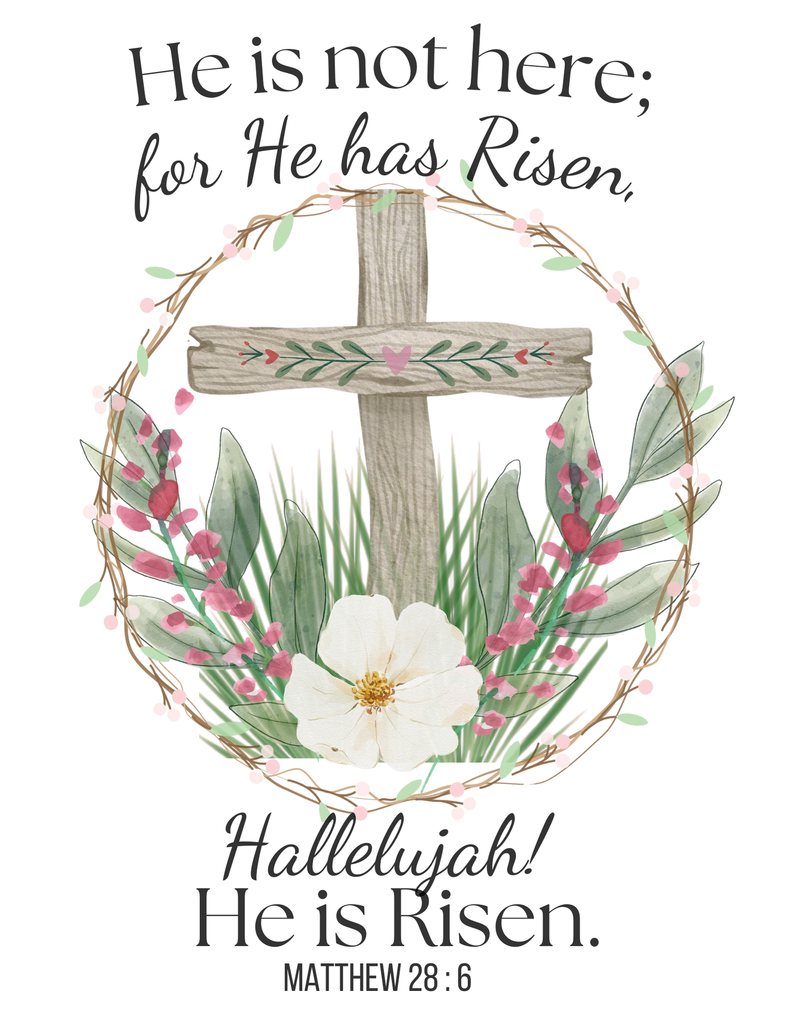 Faith-Based Women’s Shirt – “He Has Risen” with Flowers &amp; Cross product thumbnail image