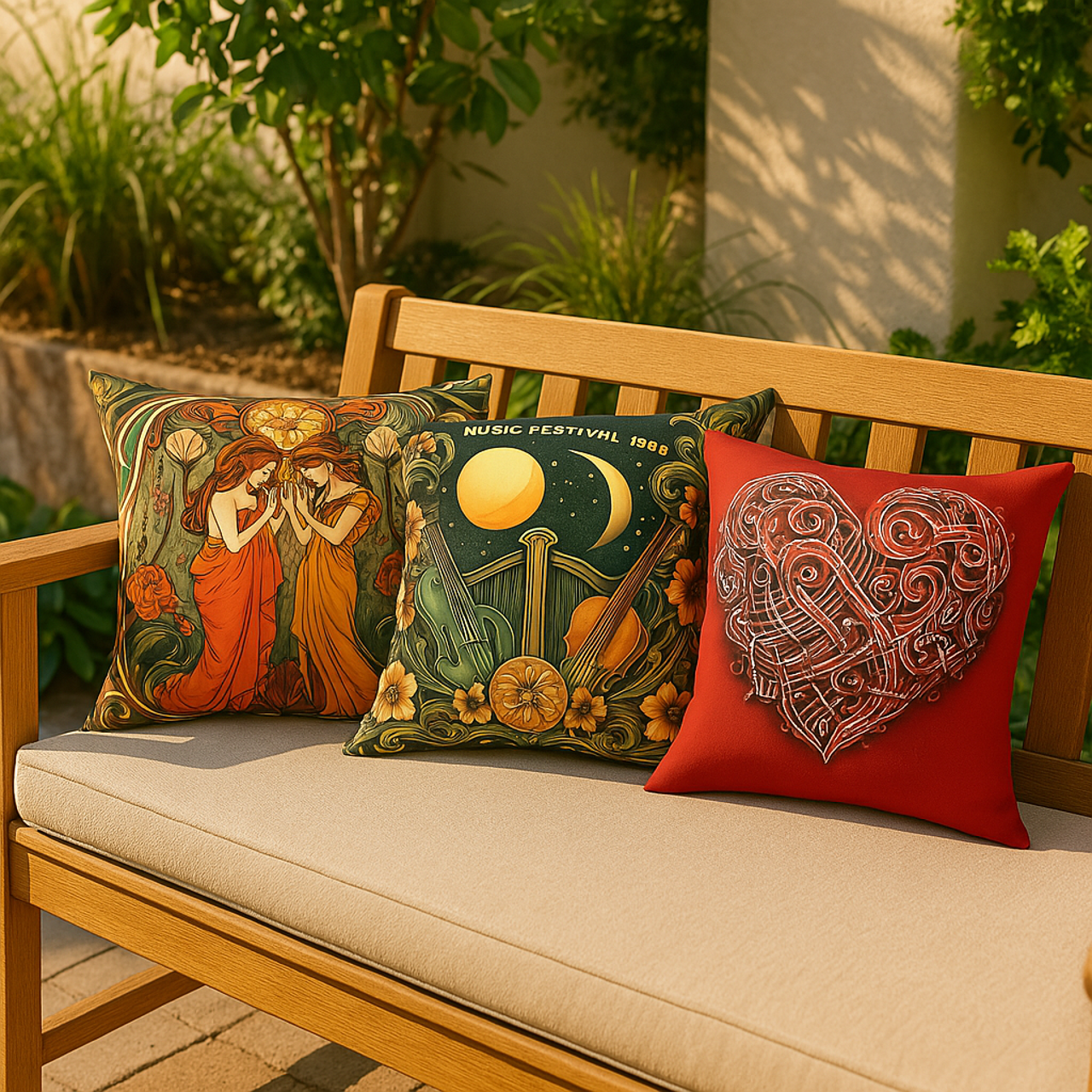 Square Pillow Musical Heart Design Spun Polyester product thumbnail image Square Pillow Musical Heart Design Spun Polyester product thumbnail image