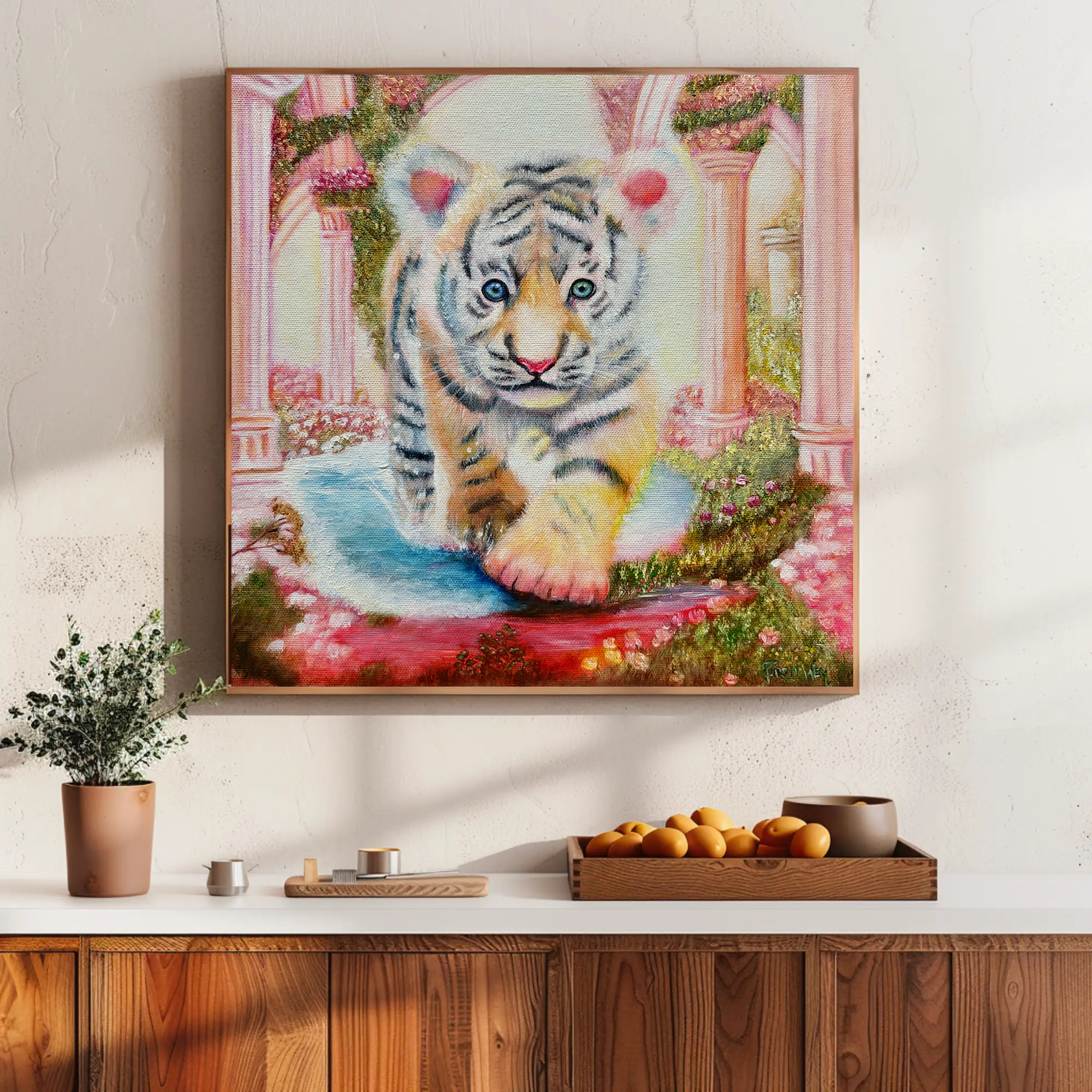 Whimsical Tiger Canvas Art - Stretched Matte 12x12" - Vibrant Home Décor for Animal Lovers product thumbnail image