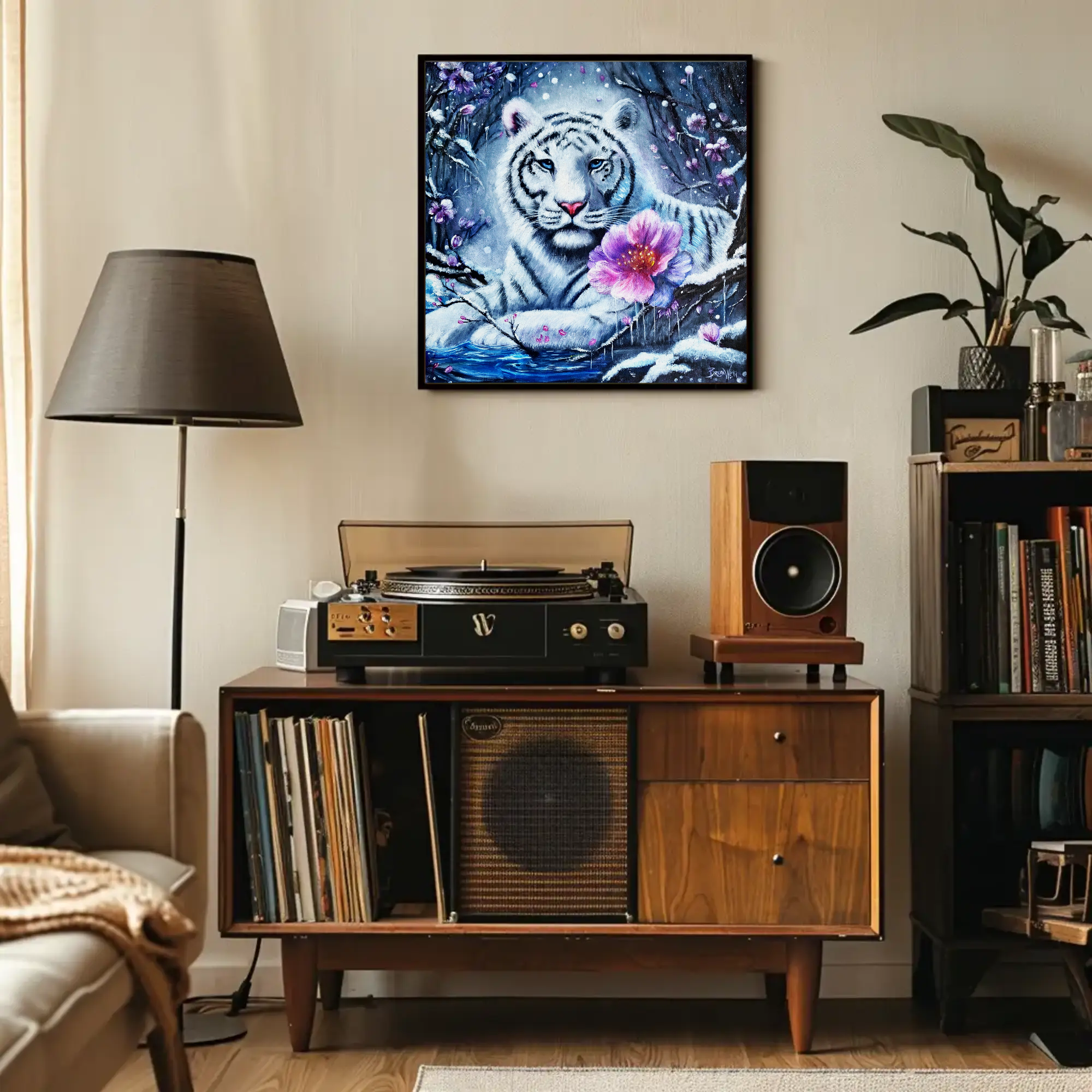 Bloom in Winter White Tiger Cat Canvas Art - Stretched Matte Home Decor Bloom in Winter White Tiger Cat Canvas Art - Stretched Matte Home Decor