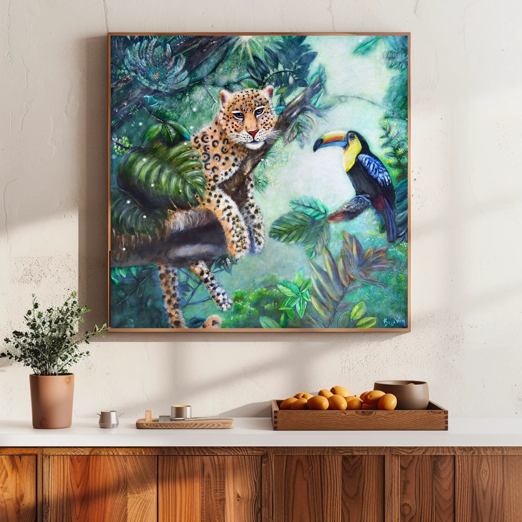 Canopy Connection Jaguar Toucan Jungle Cat Canvas Art - Stretched Matte Home Decor Canopy Connection Jaguar Toucan Jungle Cat Canvas Art - Stretched Matte Home Decor