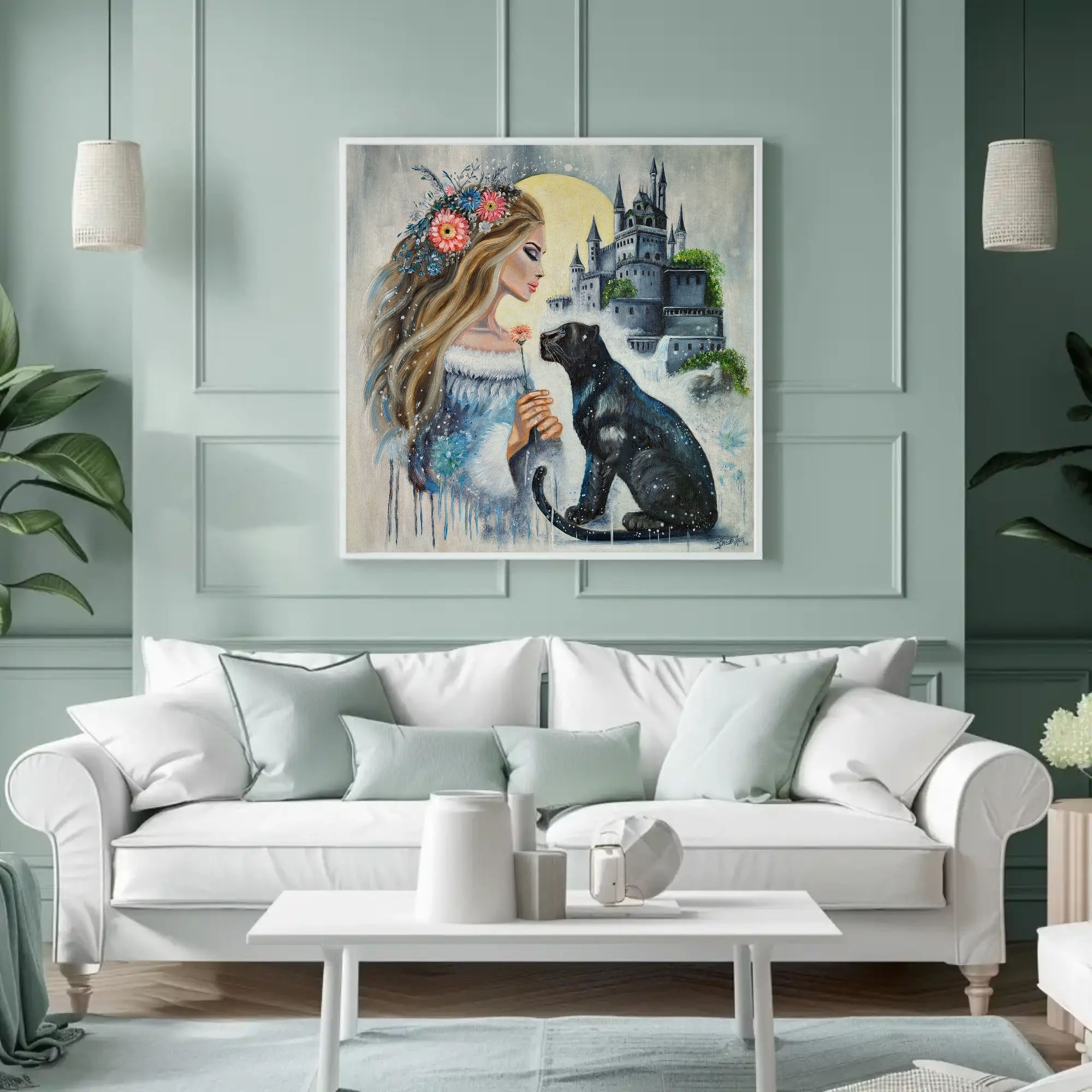 Evening Enchantment Panther Fairytale Cat Canvas Art - Stretched Matte Home Decor
