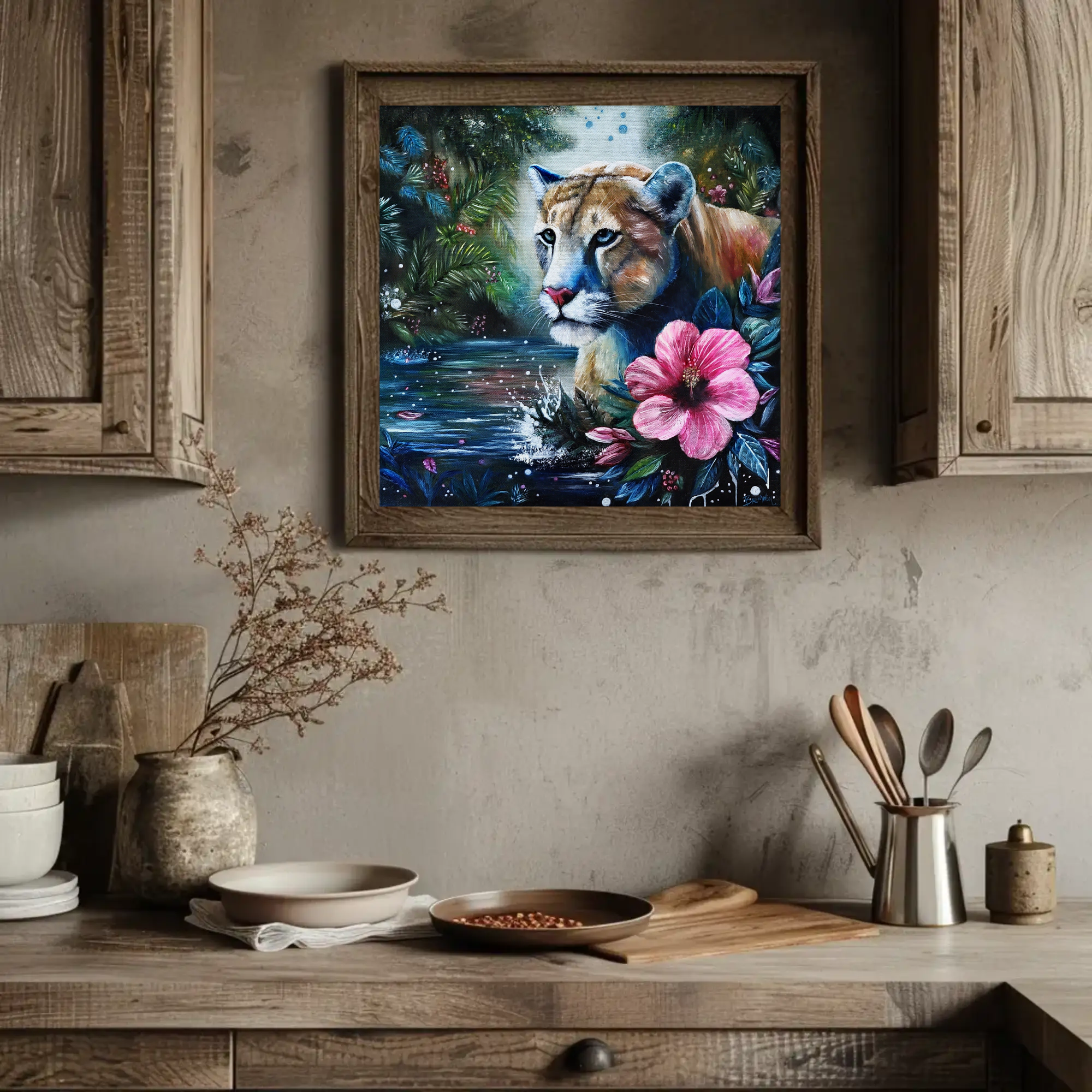 Florida Panther Rising Cat Canvas Art - Stretched Matte Home Decor Florida Panther Rising Cat Canvas Art - Stretched Matte Home Decor