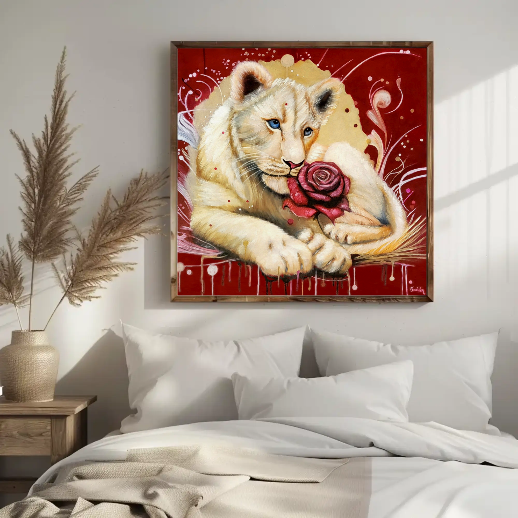 Majestic Lion Canvas Art with Rose - Stretched Matte Home Decor product thumbnail image