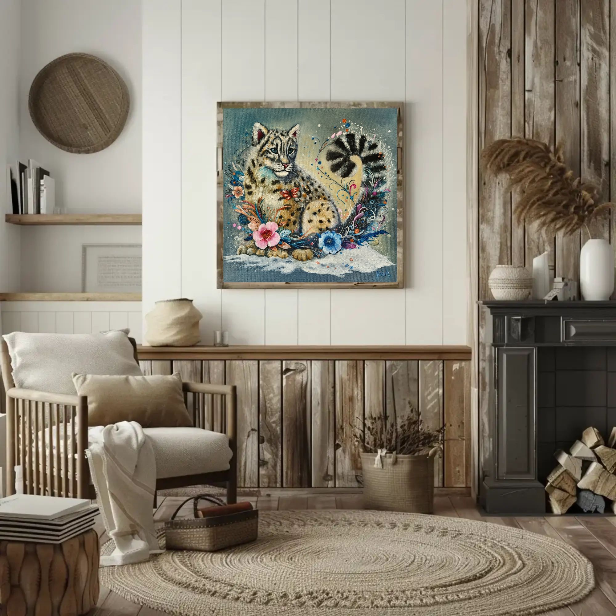 Whimsical Snow Leopard Canvas Art Print – Stylish Wall Decor for Animal Lovers