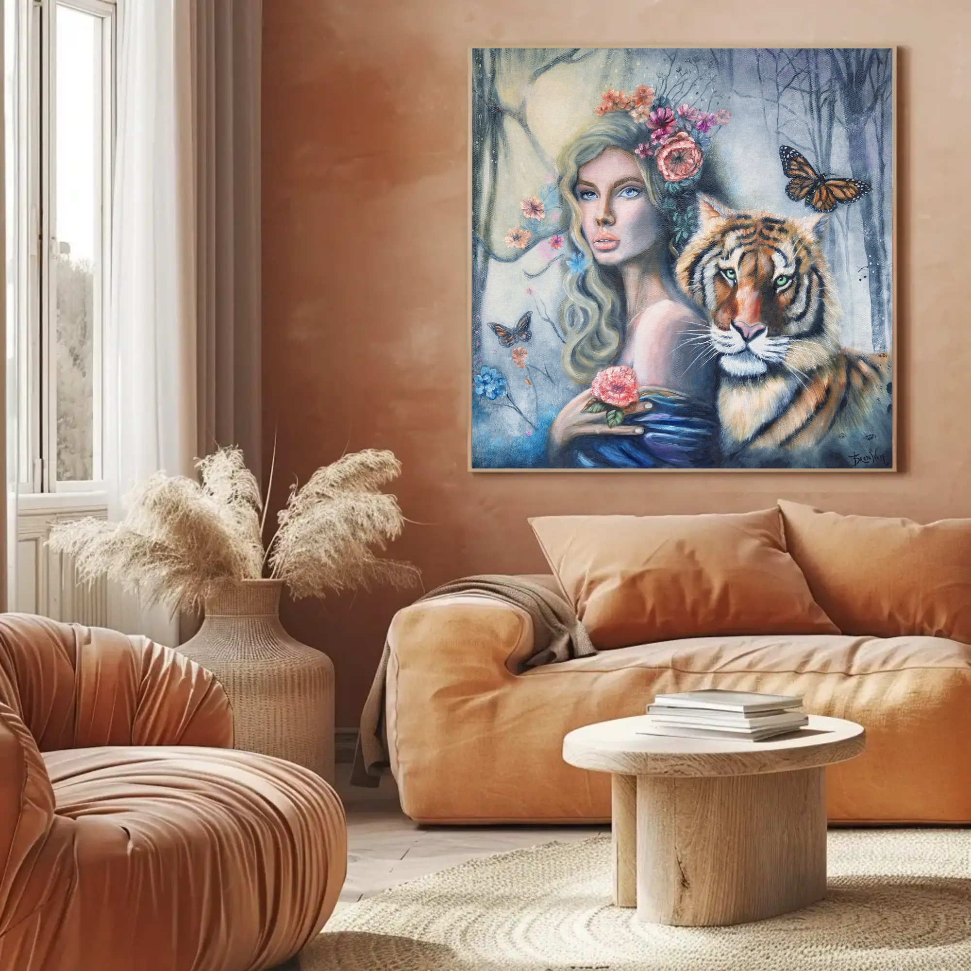 Majestic Tiger with Lady Canvas Art - Stretched Matte Home Decor product thumbnail image Majestic Tiger with Lady Canvas Art - Stretched Matte Home Decor product thumbnail image