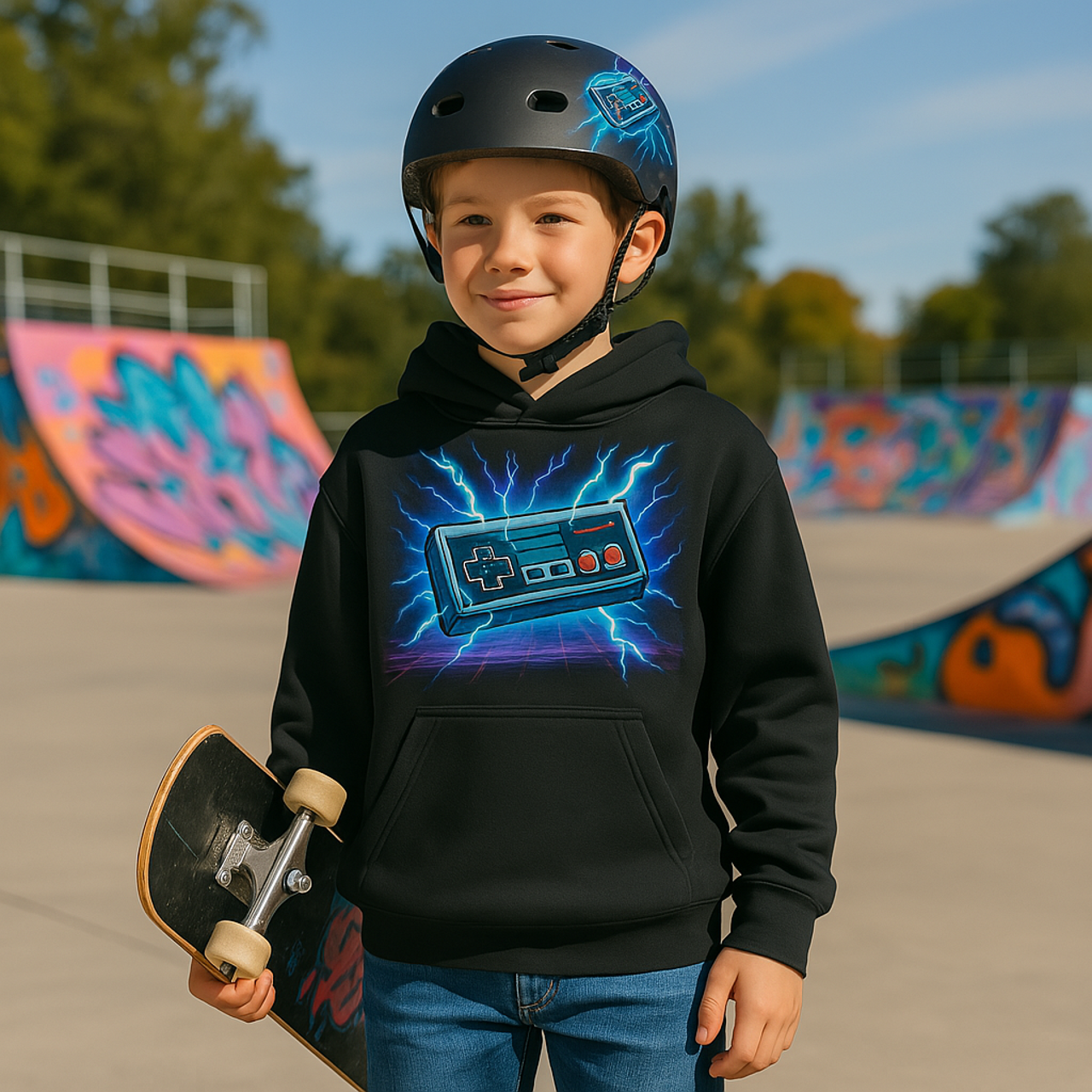 Retro Gaming Hoodie with Electric Controller Design Retro Gaming Hoodie with Electric Controller Design