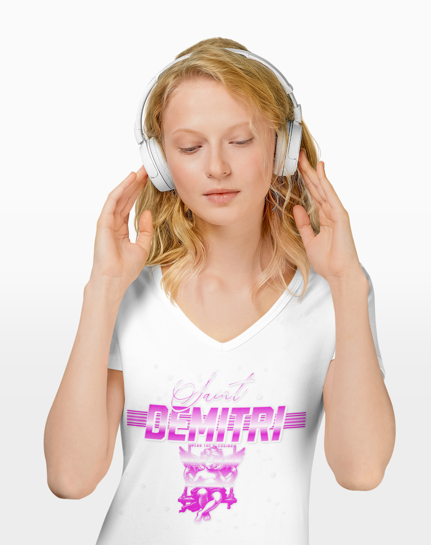 Saint Demitri Swinging Angel V-Neck Tee - Stylish Graphic Tee for Casual Vibes product thumbnail image Saint Demitri Swinging Angel V-Neck Tee - Stylish Graphic Tee for Casual Vibes product thumbnail image