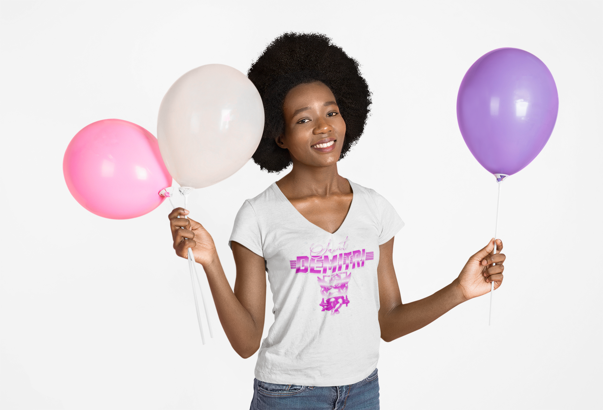 Saint Demitri Swinging Angel V-Neck Tee - Stylish Graphic Tee for Casual Vibes product thumbnail image Saint Demitri Swinging Angel V-Neck Tee - Stylish Graphic Tee for Casual Vibes product thumbnail image