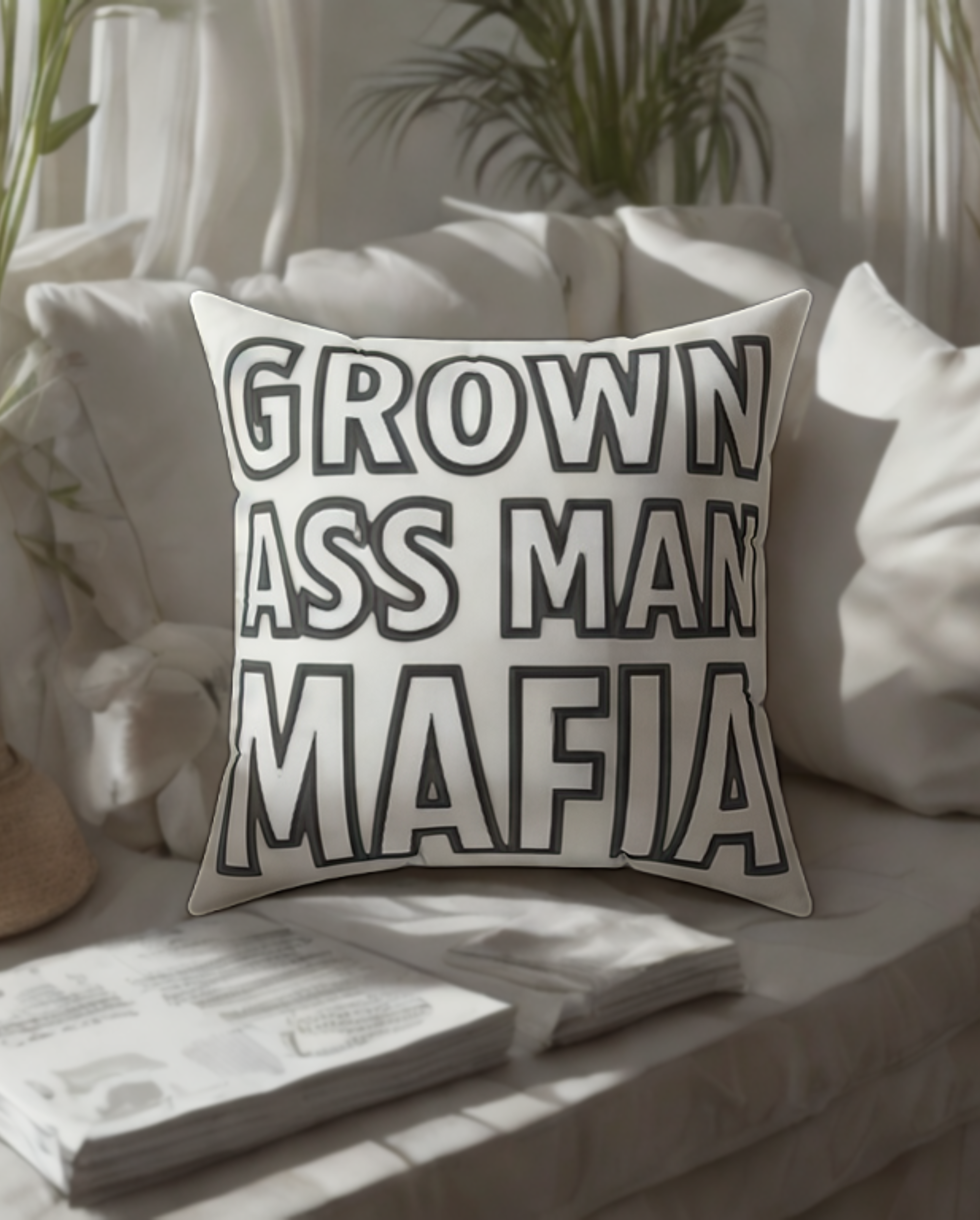 Grown Ass Man Mafia Fun Decor for Proud Dads &amp; Brothers, Afro Father’s Day, Square Pillow
