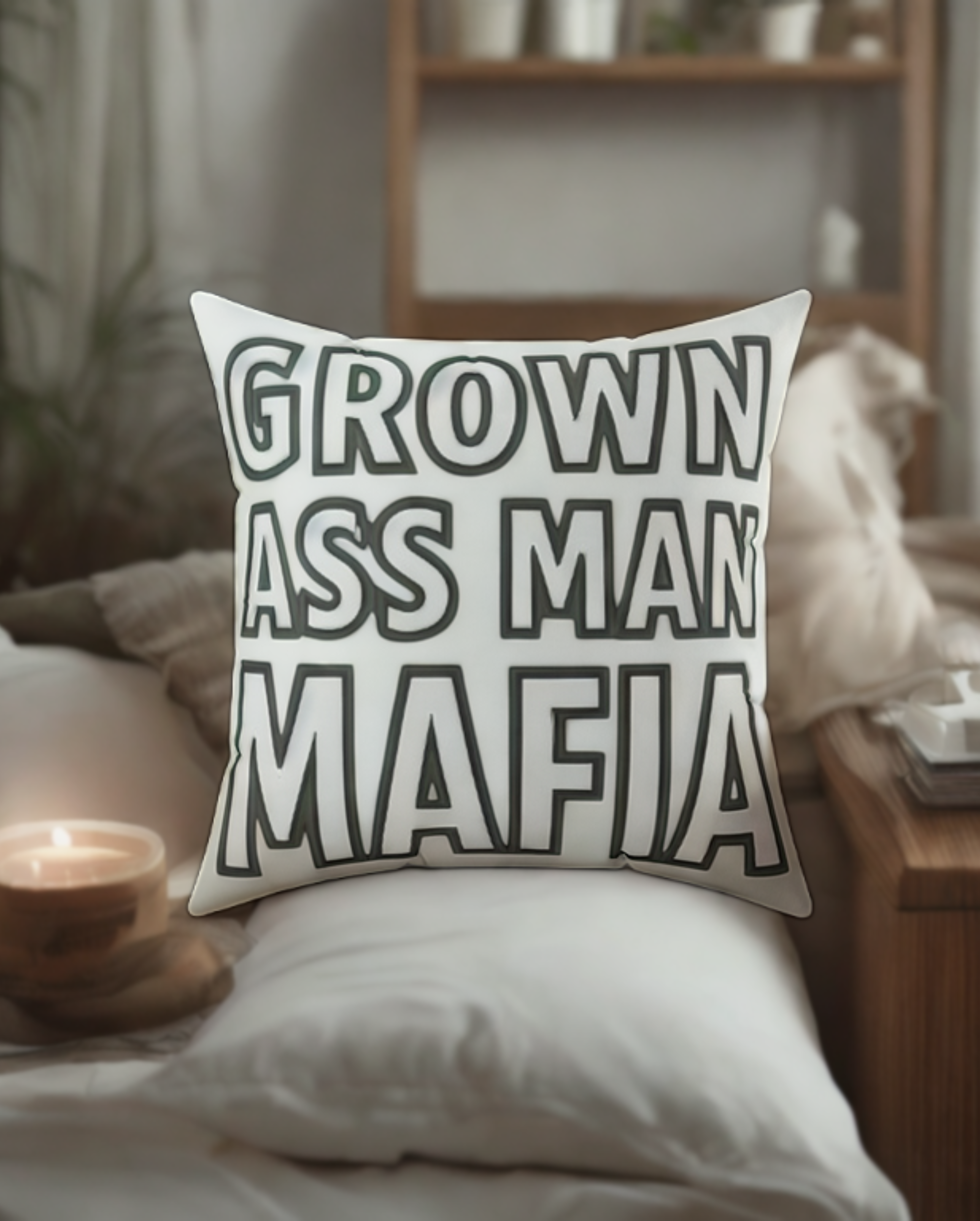 Grown Ass Man Mafia Fun Decor for Proud Dads &amp; Brothers, Afro Father’s Day, Square Pillow product thumbnail image