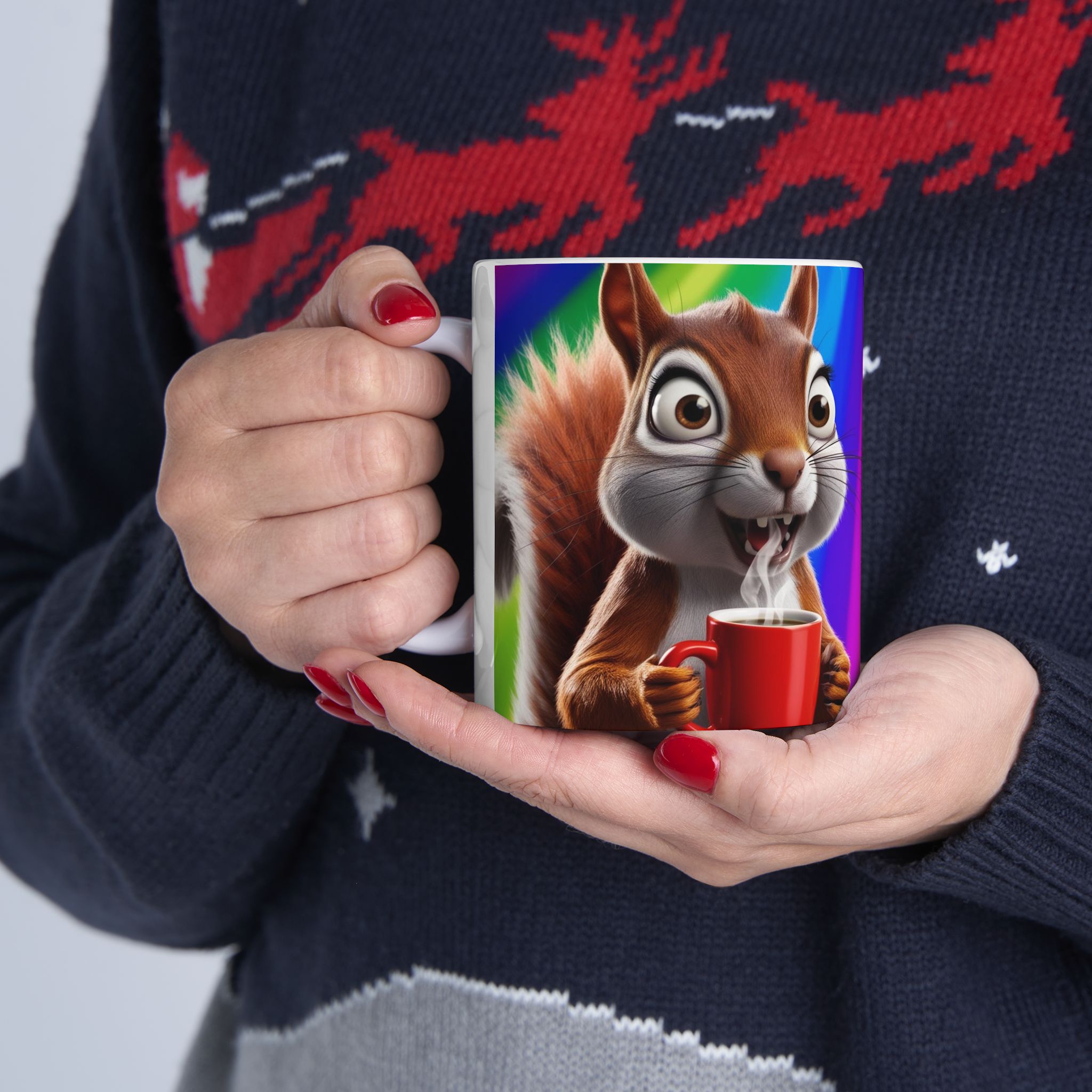 Colorful Enthusiastic Squirrel Ceramic Mug - 11oz & 15oz Colorful Enthusiastic Squirrel Ceramic Mug - 11oz & 15oz