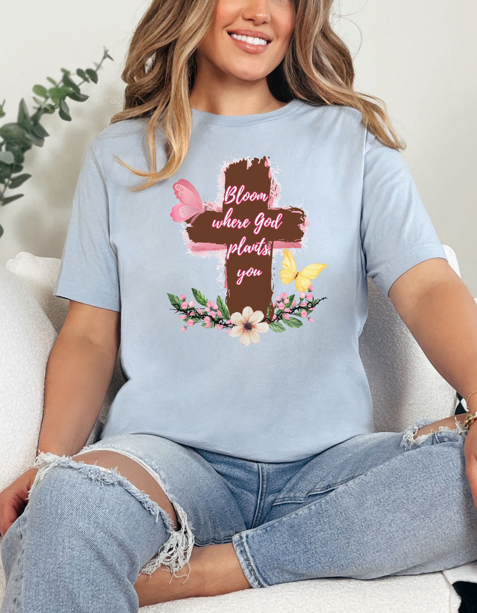 Inspirational Christian Tee – “Bloom Where God Plants You” | Unisex Fit, Soft Jersey Shirt product thumbnail image