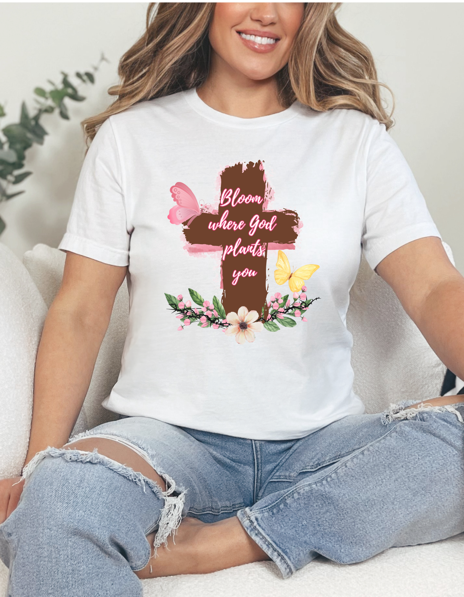 Inspirational Christian Tee – “Bloom Where God Plants You” | Unisex Fit, Soft Jersey Shirt