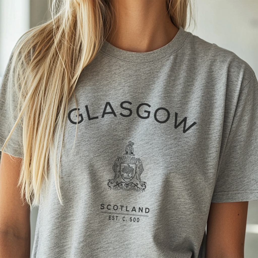 Glasgow Tshirt, Scotland Tee, Unisex Crew Neck Top, Short Sleeve Cotton Shirt, UK Travel Souvenir, Cool Graphic Tee - Image 1 | Lily's Pad Studio
