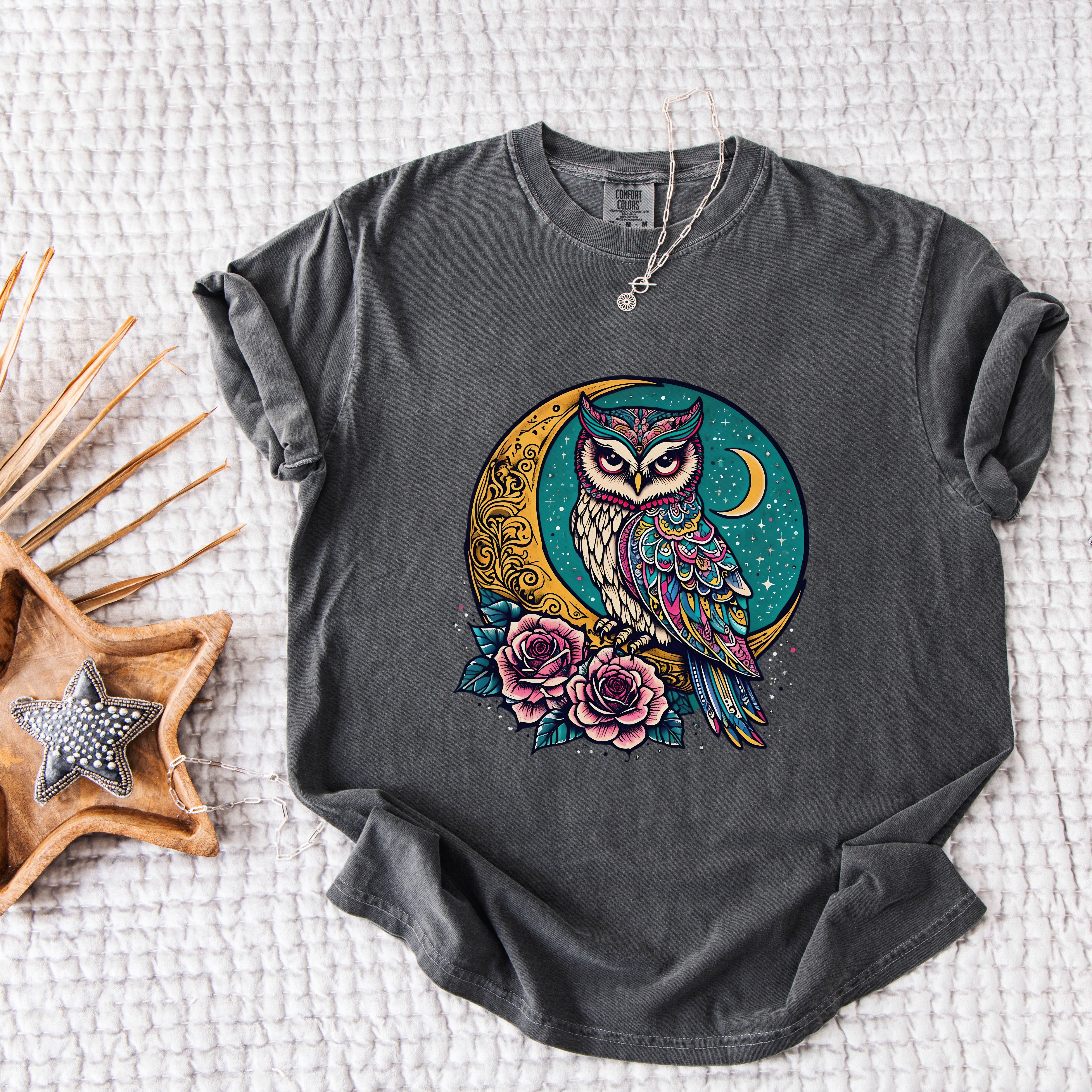 Mystical Owl T-Shirt Bohemian Vibes Tee Nature Lover Gift Festival Outfit Unisex Graphic Shirt product thumbnail image Mystical Owl T-Shirt Bohemian Vibes Tee Nature Lover Gift Festival Outfit Unisex Graphic Shirt product thumbnail image