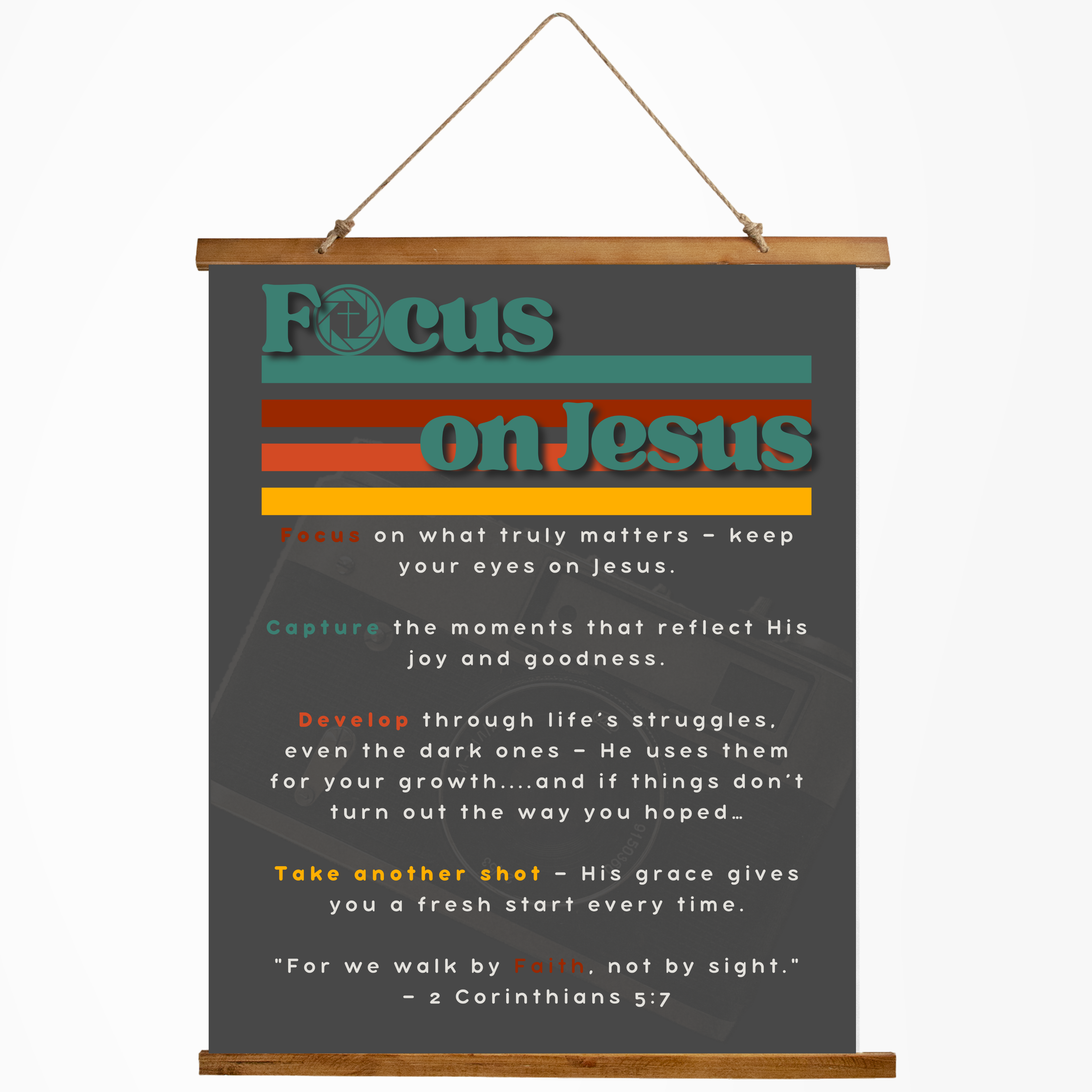 Inspirational Wood Topped Wall Tapestry - 'Focus on Jesus' Design for Home Décor