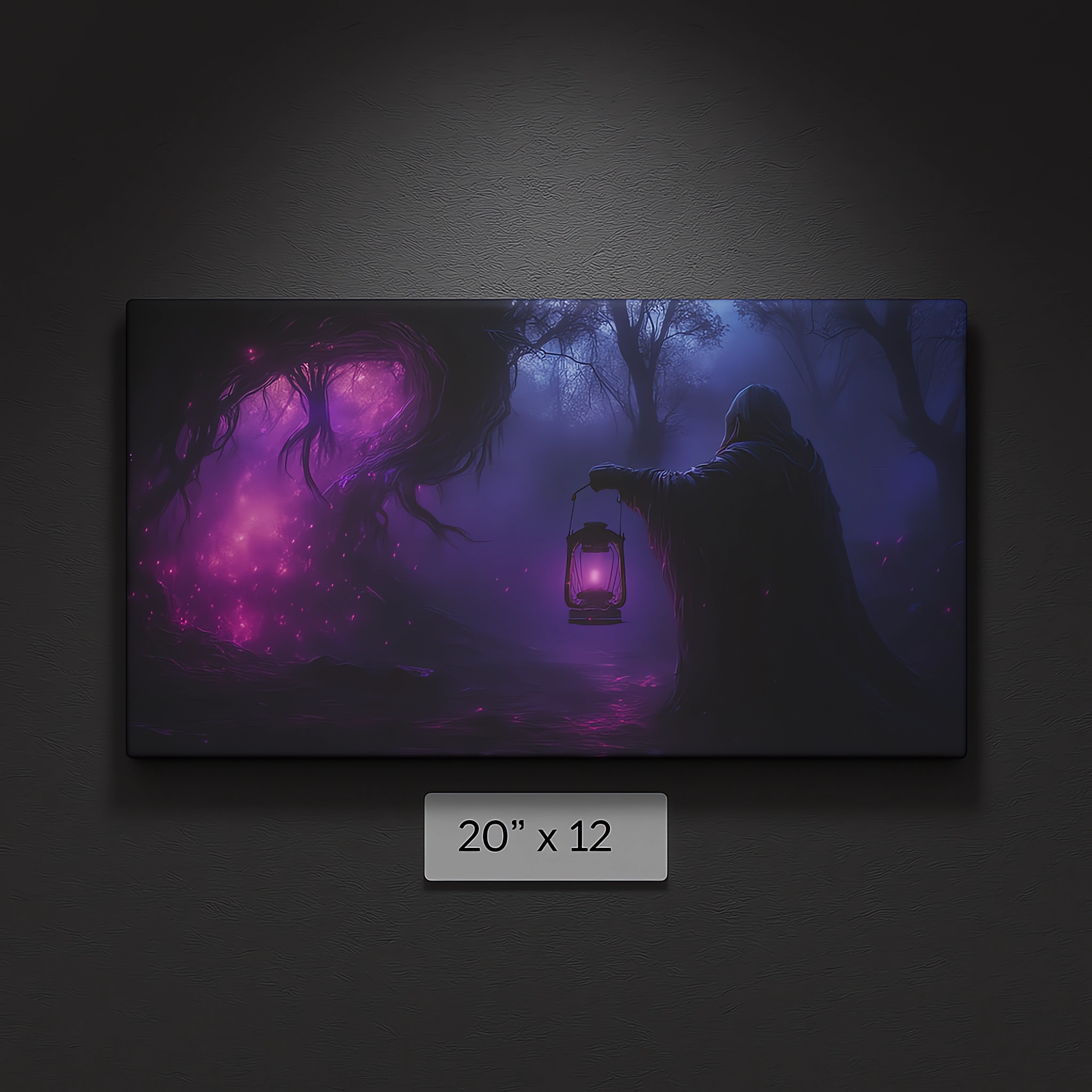Whispers Beyond the Rift Fantasy Canvas – Horizontal Stretched Wall Art | Dark Forest Hooded Figure | 14"x8", 20"x12", 30"x16" Whispers Beyond the Rift Fantasy Canvas – Horizontal Stretched Wall Art | Dark Forest Hooded Figure | 14"x8", 20"x12", 30"x16"
