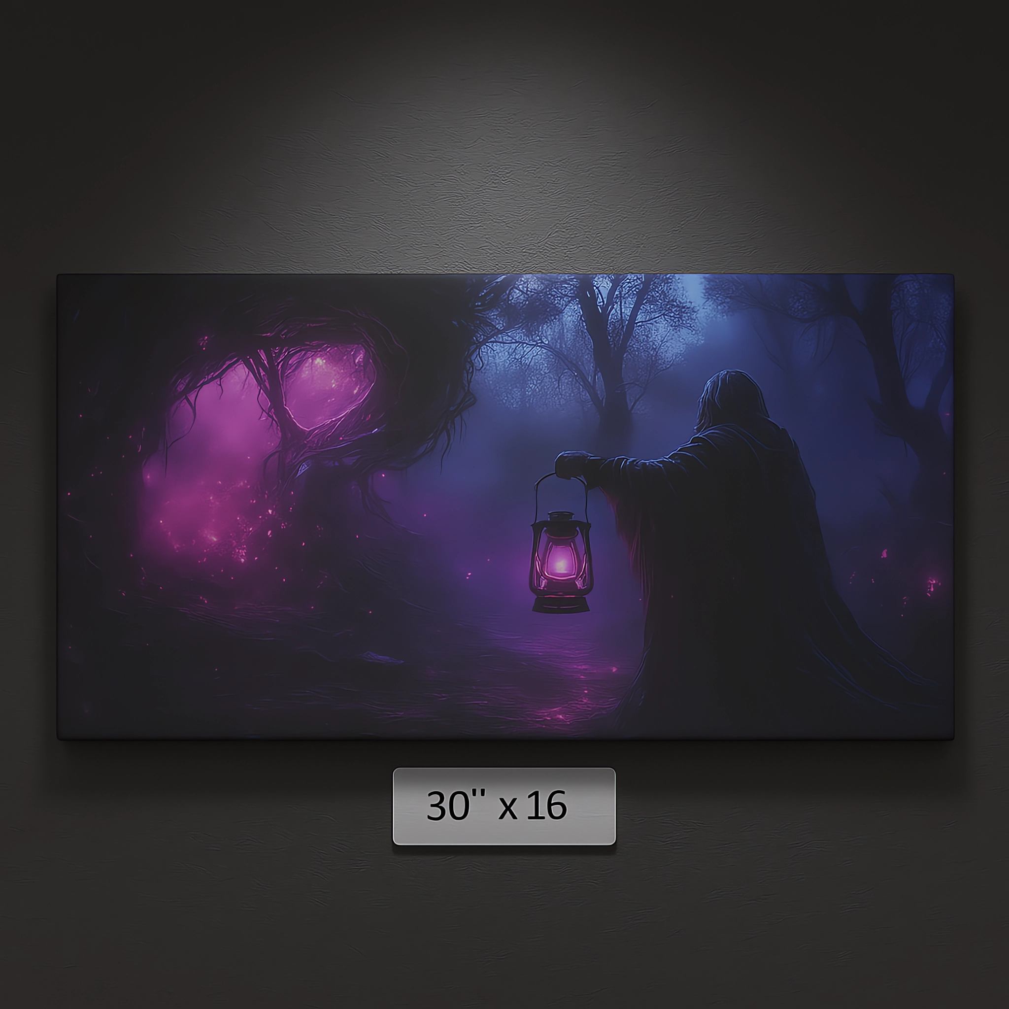 Whispers Beyond the Rift Fantasy Canvas – Horizontal Stretched Wall Art | Dark Forest Hooded Figure | 14"x8", 20"x12", 30"x16" product thumbnail image Whispers Beyond the Rift Fantasy Canvas – Horizontal Stretched Wall Art | Dark Forest Hooded Figure | 14"x8", 20"x12", 30"x16" product thumbnail image
