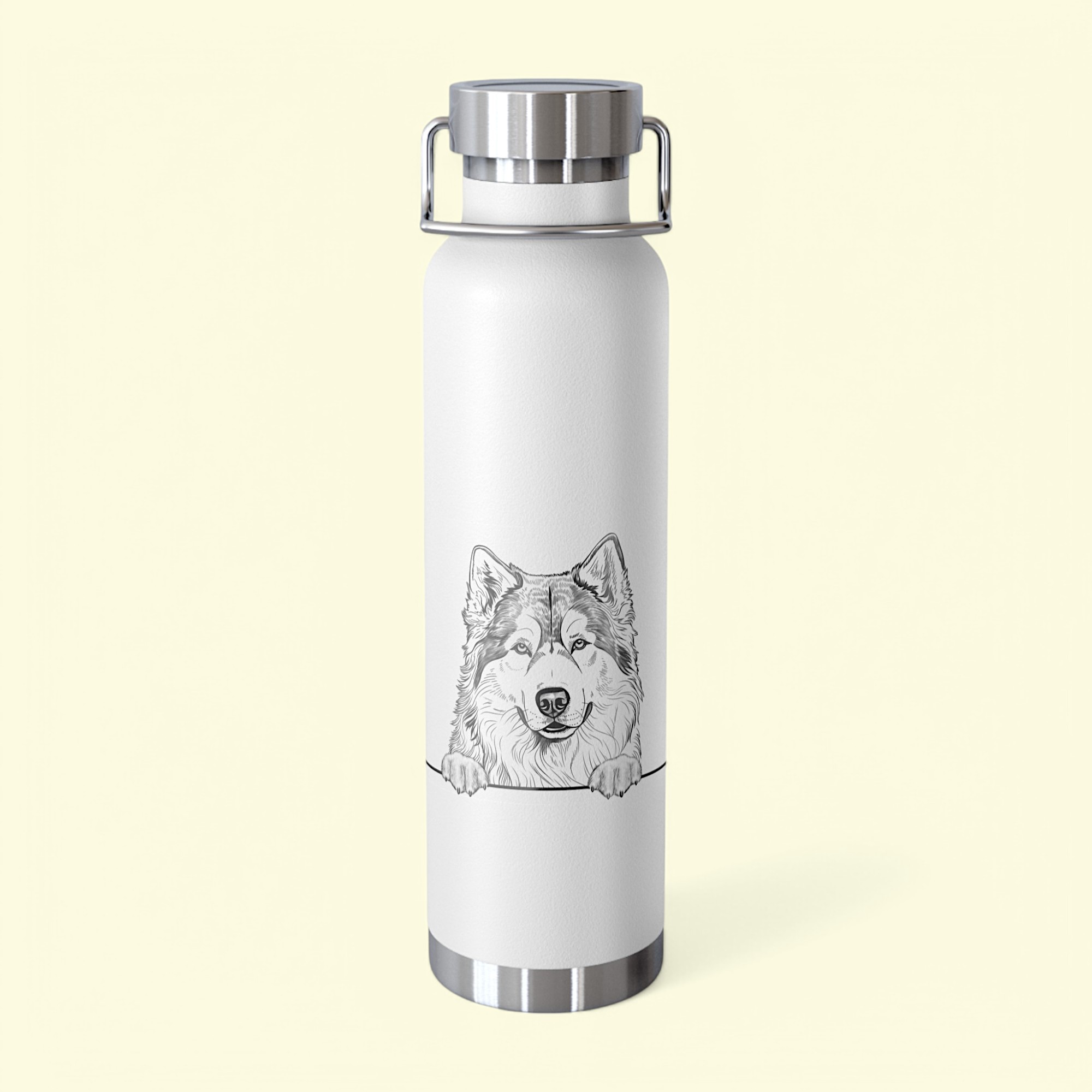 Alaskan Malamute Copper Water Bottle - 22oz Vacuum Insulated Flask with Adorable Pup Design