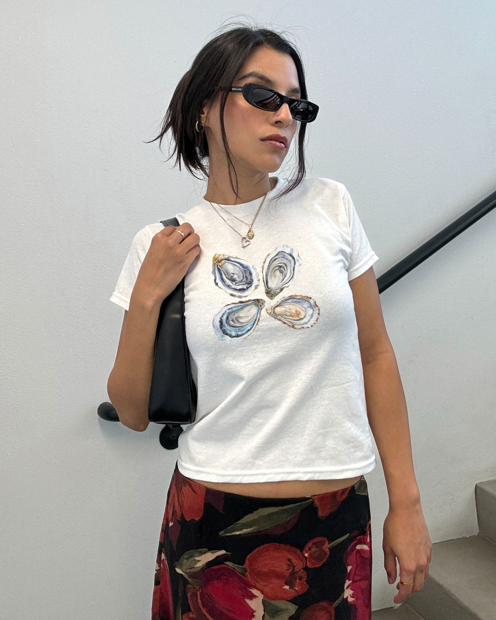 Elegant Oyster Pattern Women's Softstyle Tee - Perfect for Beach Lovers &amp; Seafood Enthusiasts product thumbnail image